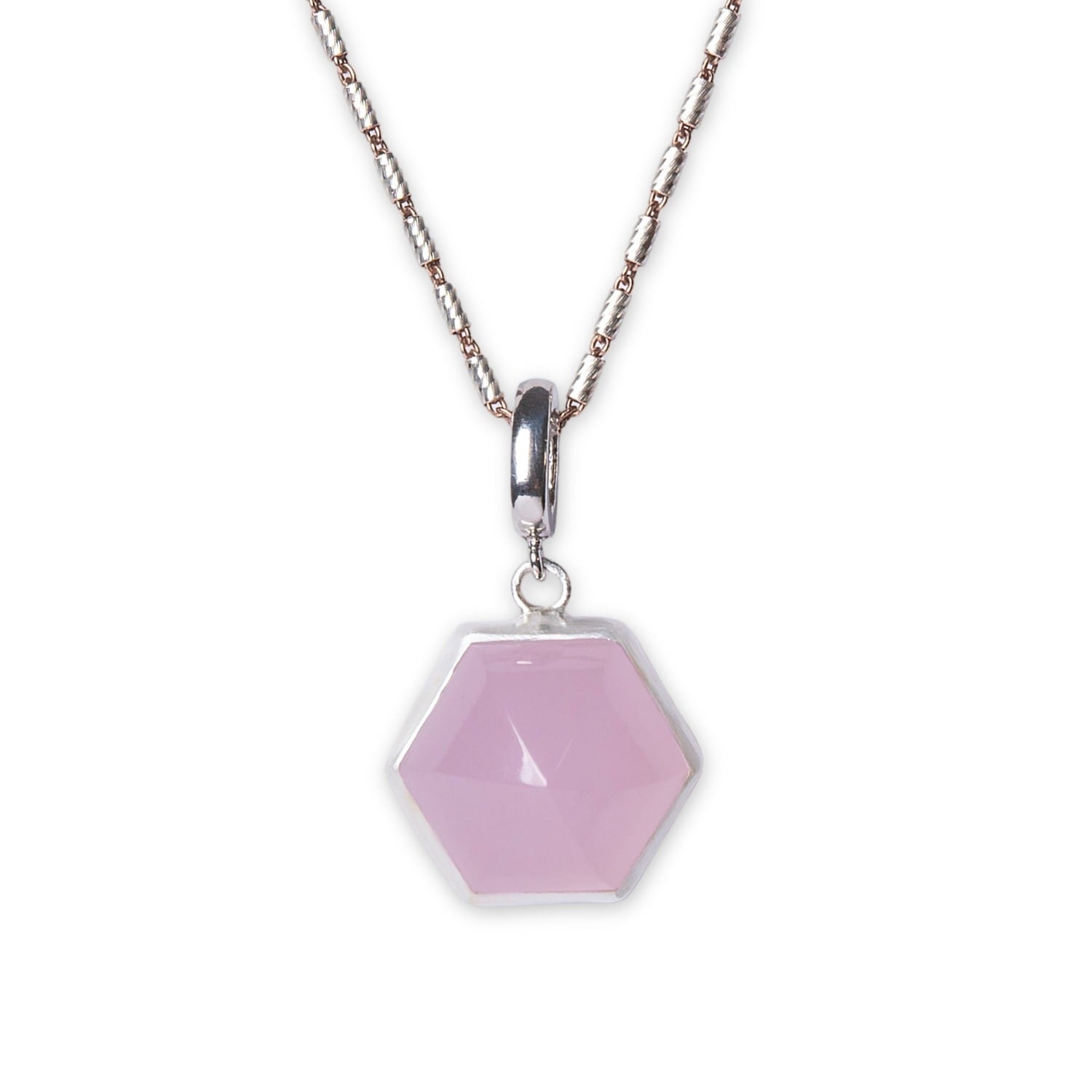 Pink Quartz Dome Silver Charm Clip-On Pendant