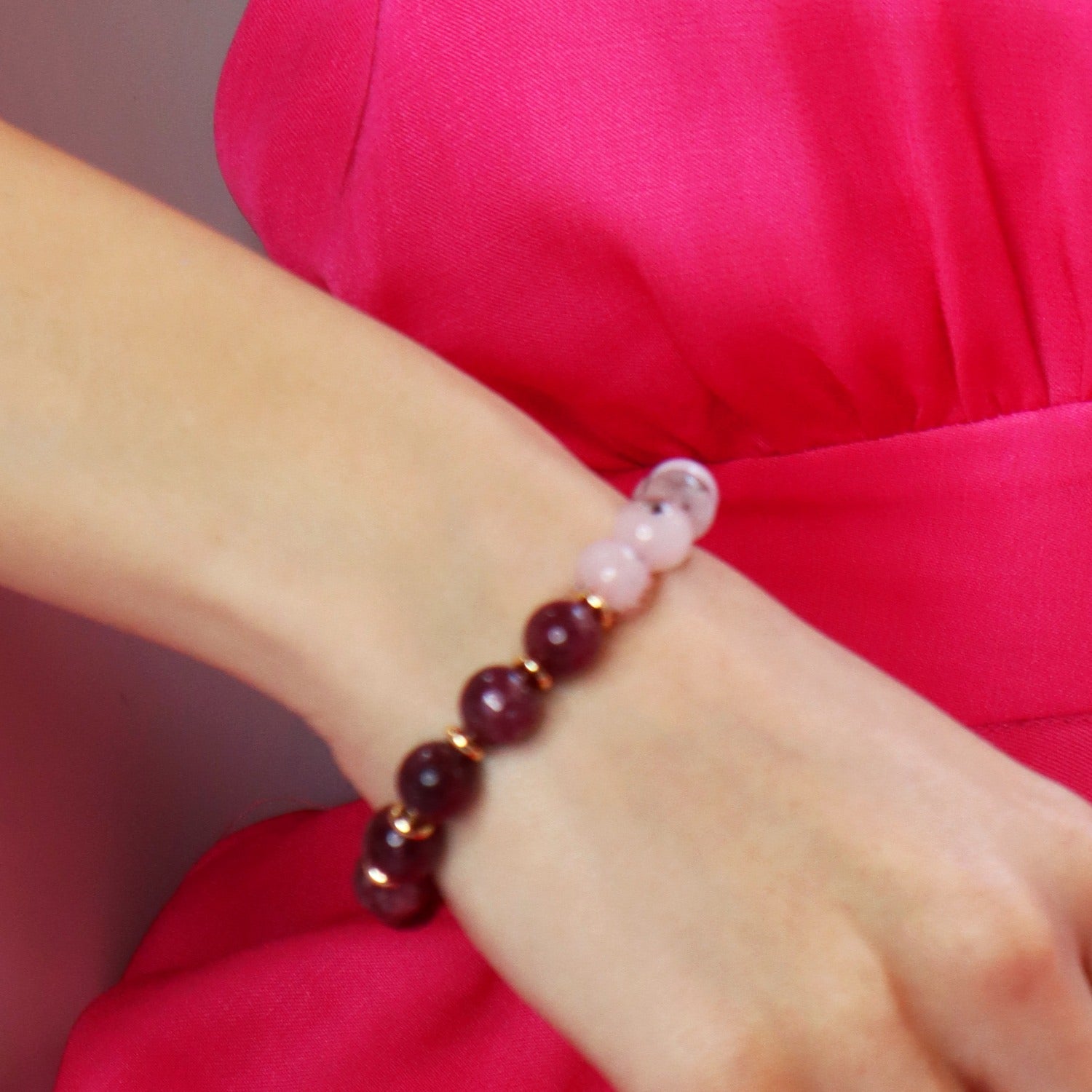 Pink Quartz & Pink Agate Beaded Bracelet