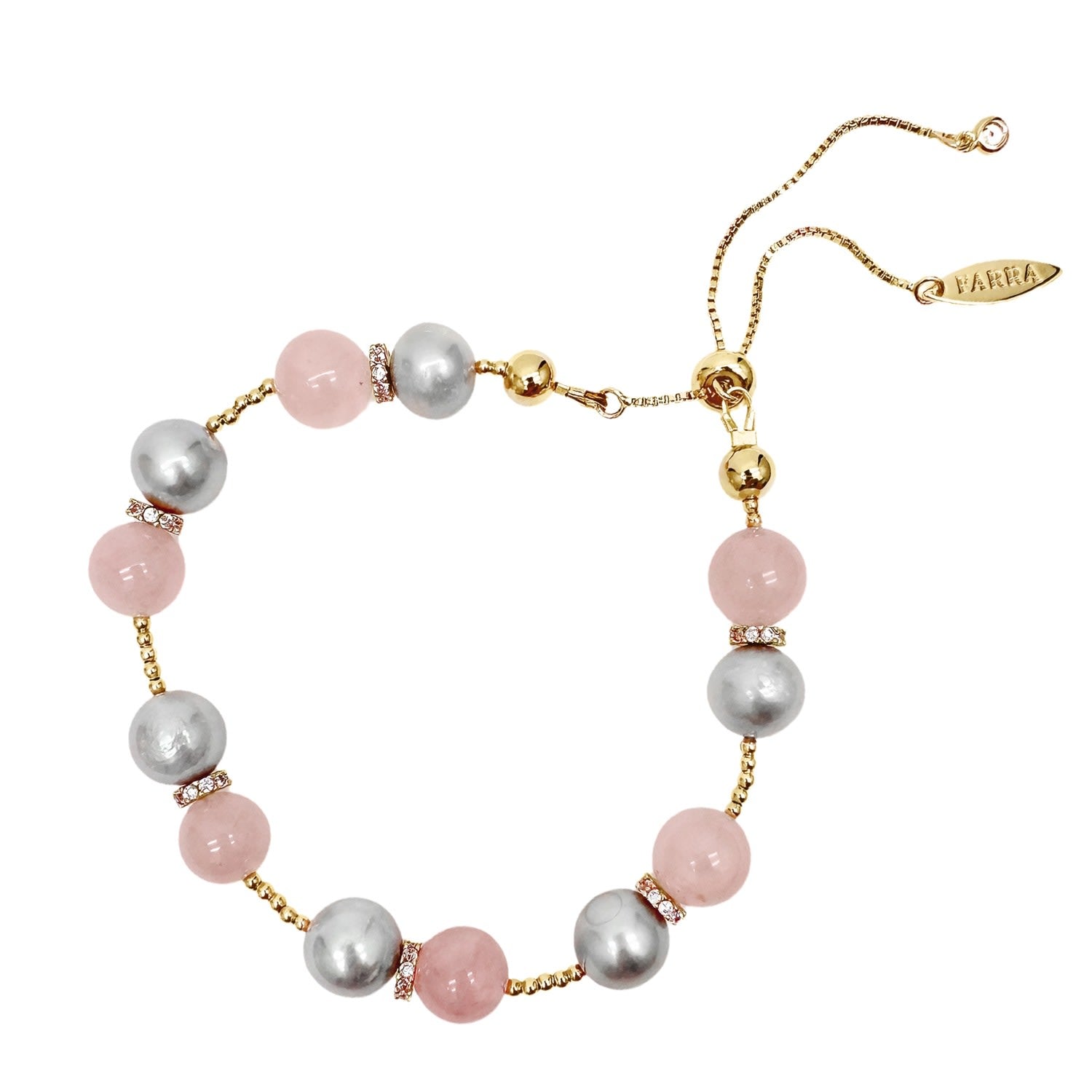Pink Rose Quartz And Gray Freshwater Pearls Adjustable Bracelet