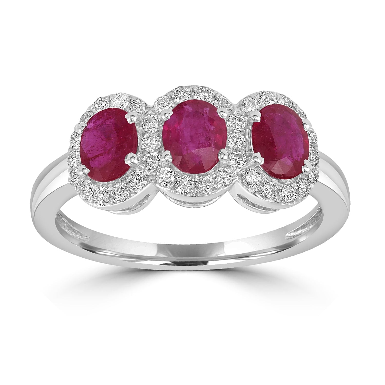 Pink Ruby Gemstone Pave Diamond Band Ring In White Gold