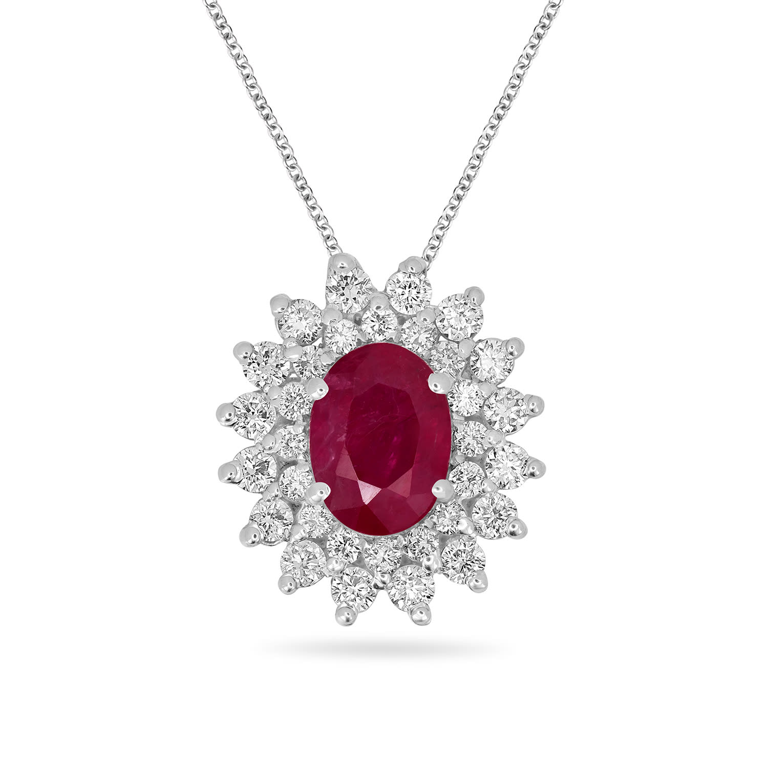 Pink Ruby & Diamond Oval Pendant In White Gold