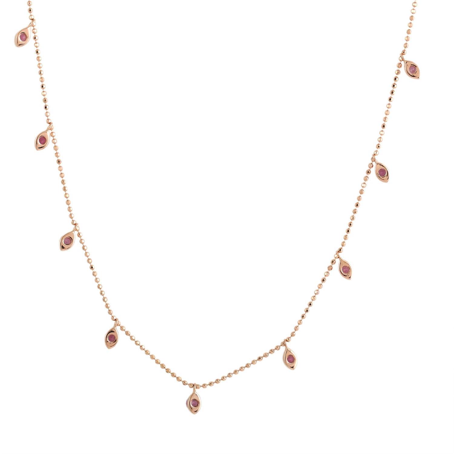 Dainty Pink Sapphire Station Necklace – Rose Gold Chain