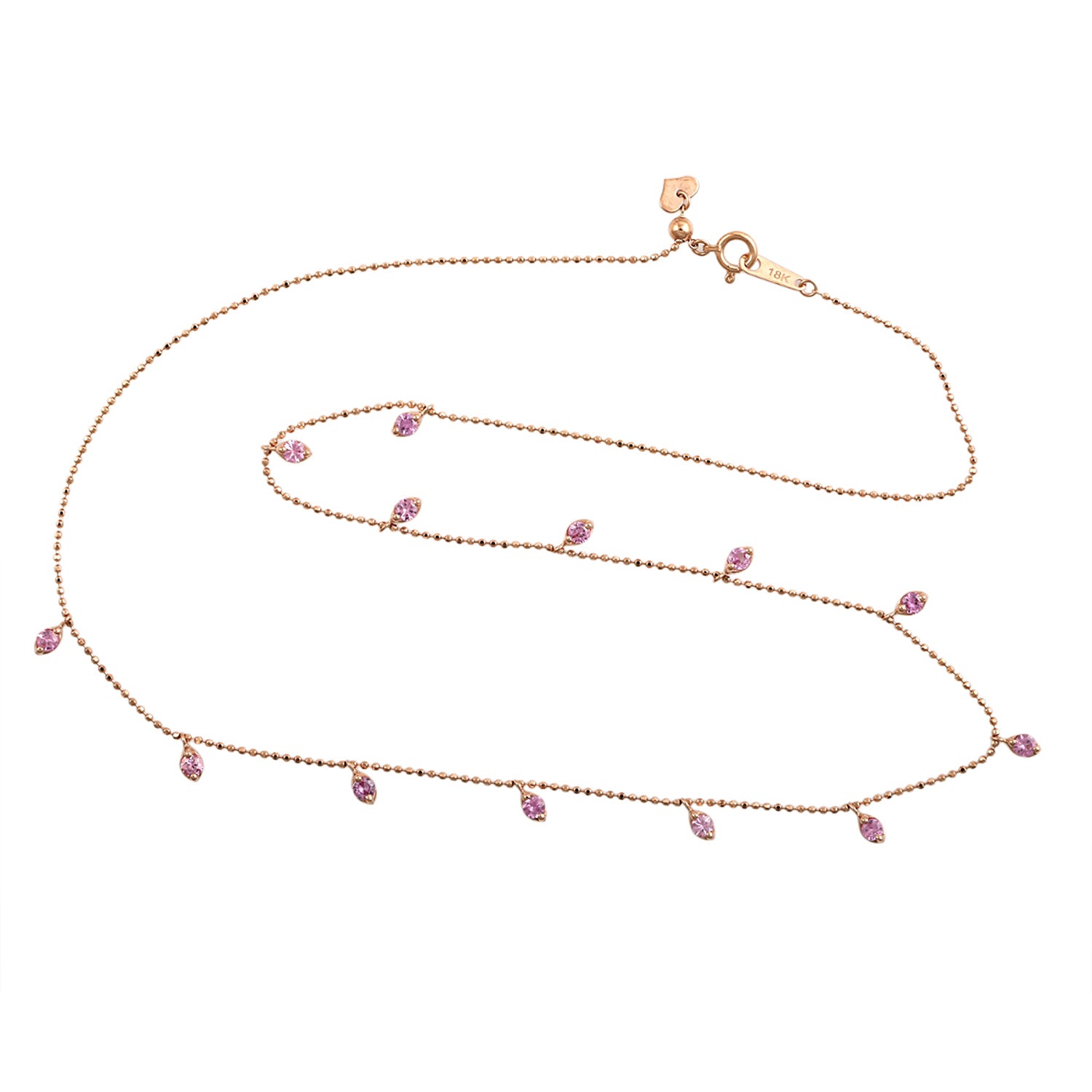 Dainty Pink Sapphire Station Necklace – Rose Gold Chain