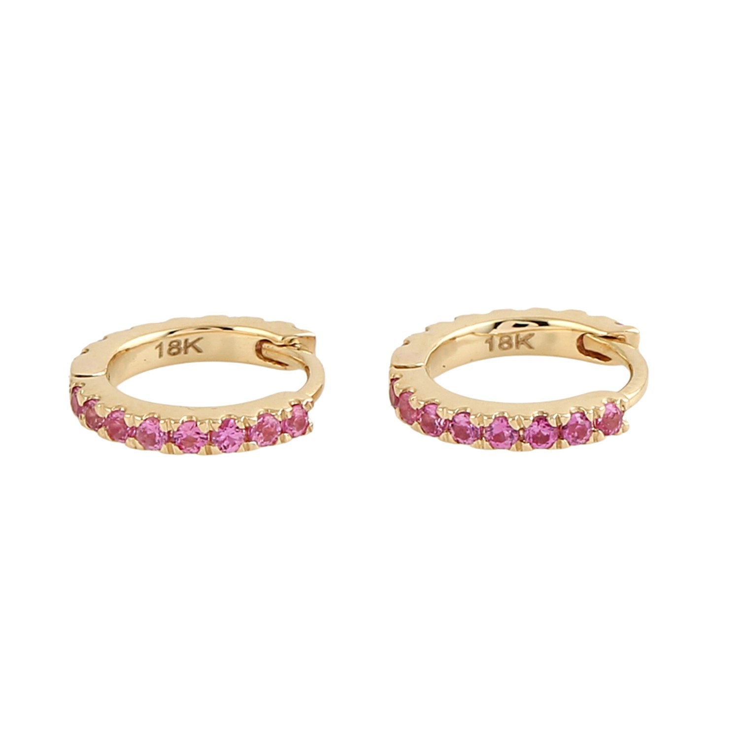 Pink Sapphire Huggie Earrings In 18K Yellow Gold