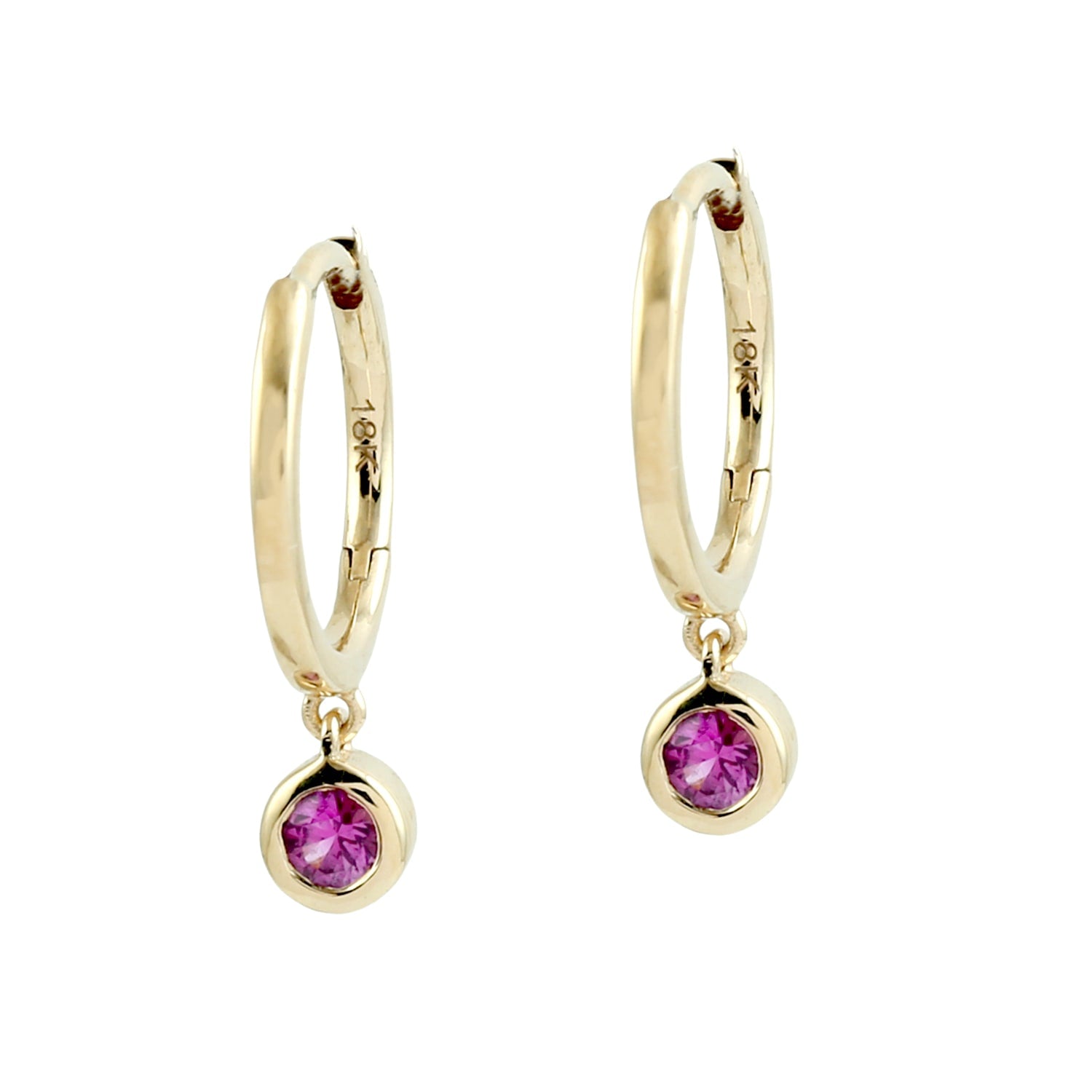 Pink Sapphire Gemstone Vega Hoop Earrings In Yellow Gold