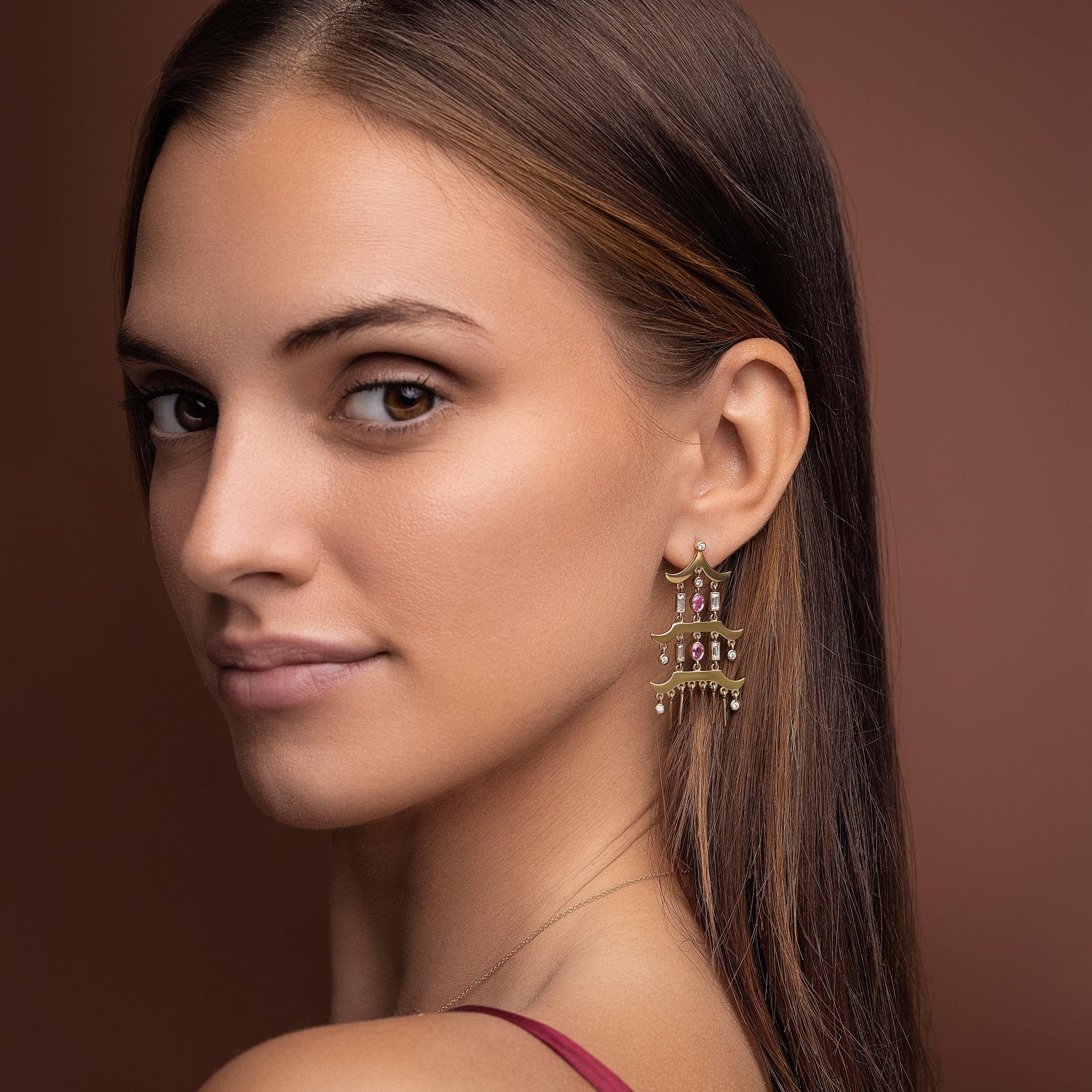 Pink Sapphire Pagoda Earrings