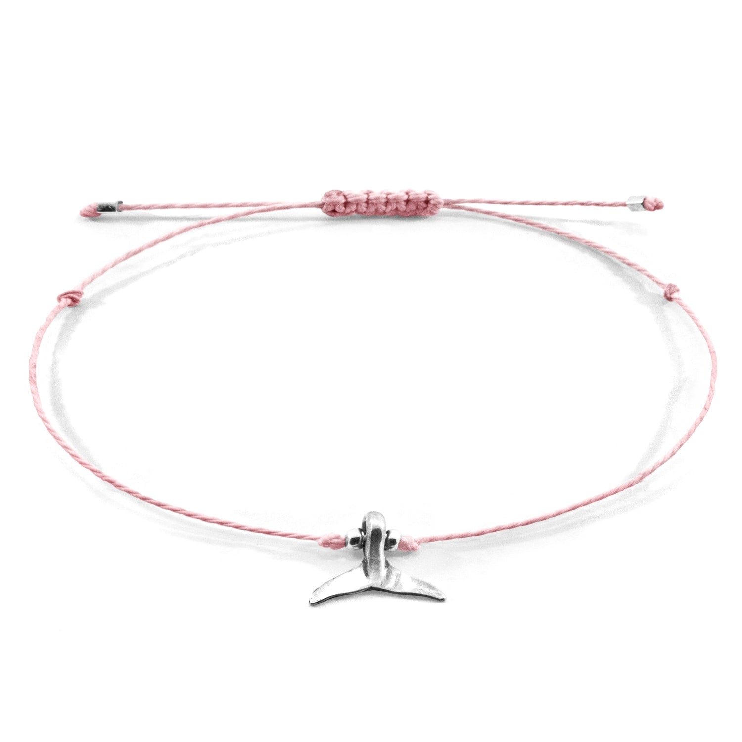 Pink Think Ocean Mini Whale Silver & Rope Macrame Bracelet