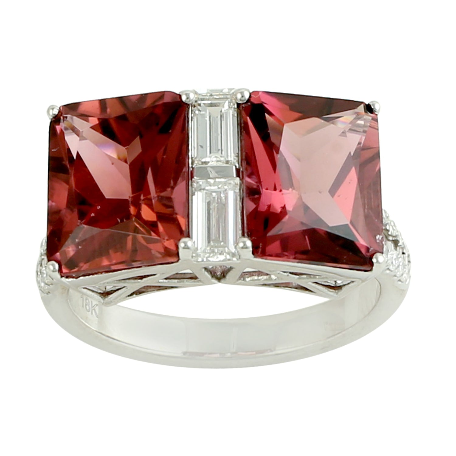 Pink Tourmaline & Baguette Diamond Cocktail Ring In 18K White Gold
