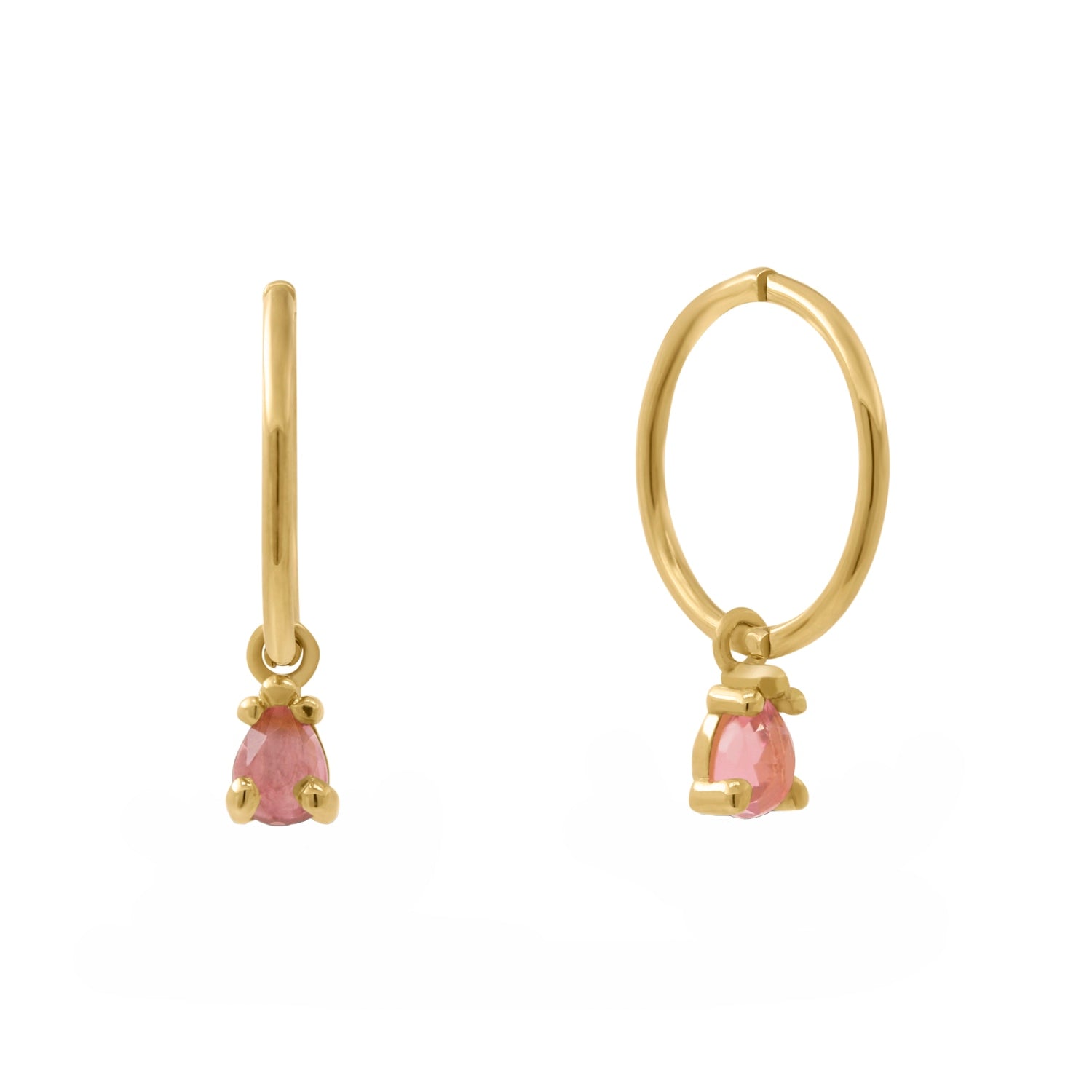 Pink Tourmaline Clicker Hoop Earrings - Gold