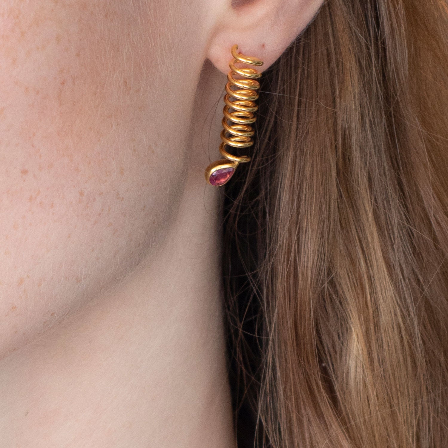 Pink Tourmaline Curl Drop Earrings