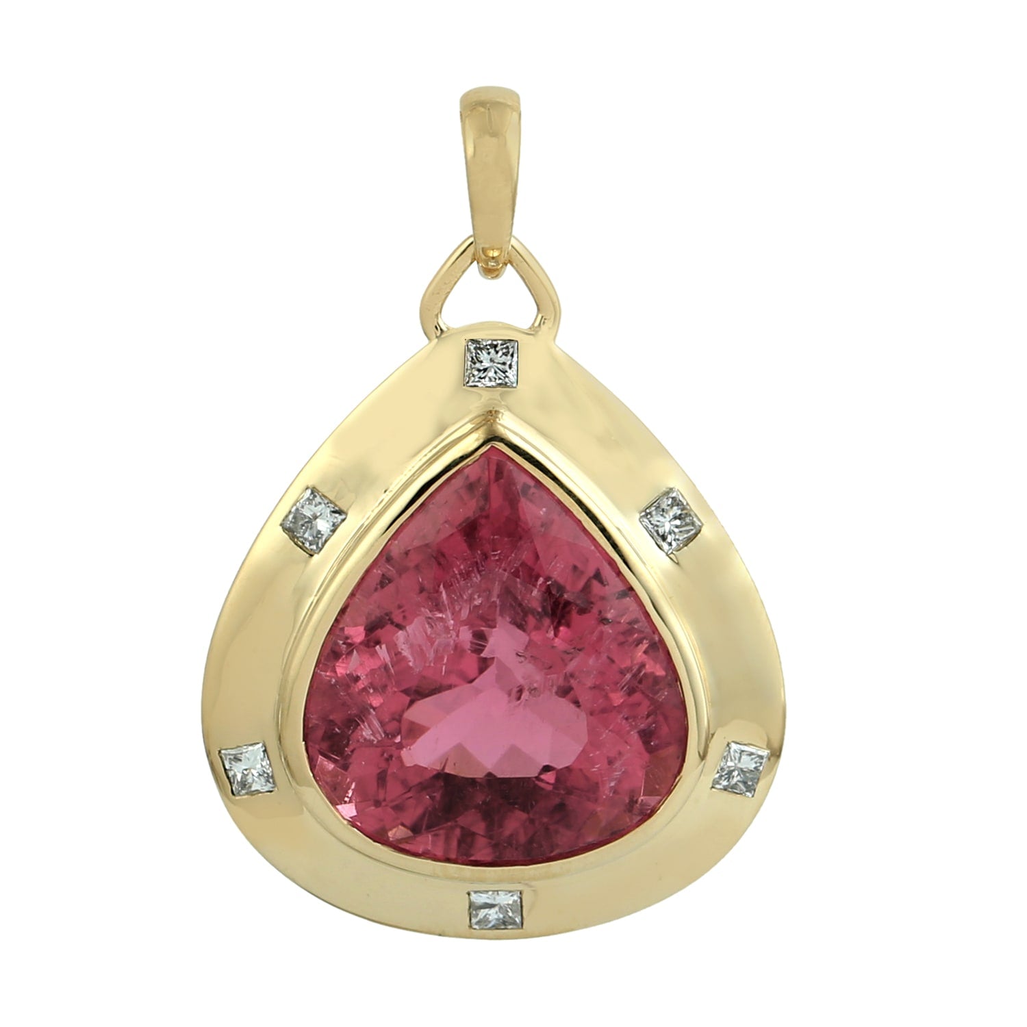 Pink Tourmaline & Diamond Teardrop Pendant In 18K Yellow Gold