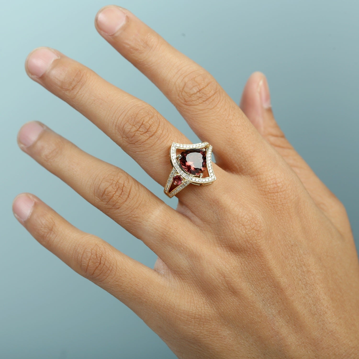 Pink Tourmaline Gemstone & Diamond Designer Ring In Yellow Gold