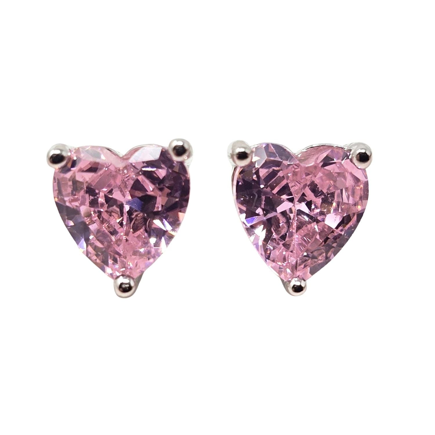 Pink Tourmaline Heart Sterling Silver Stud Gemstone Earrings