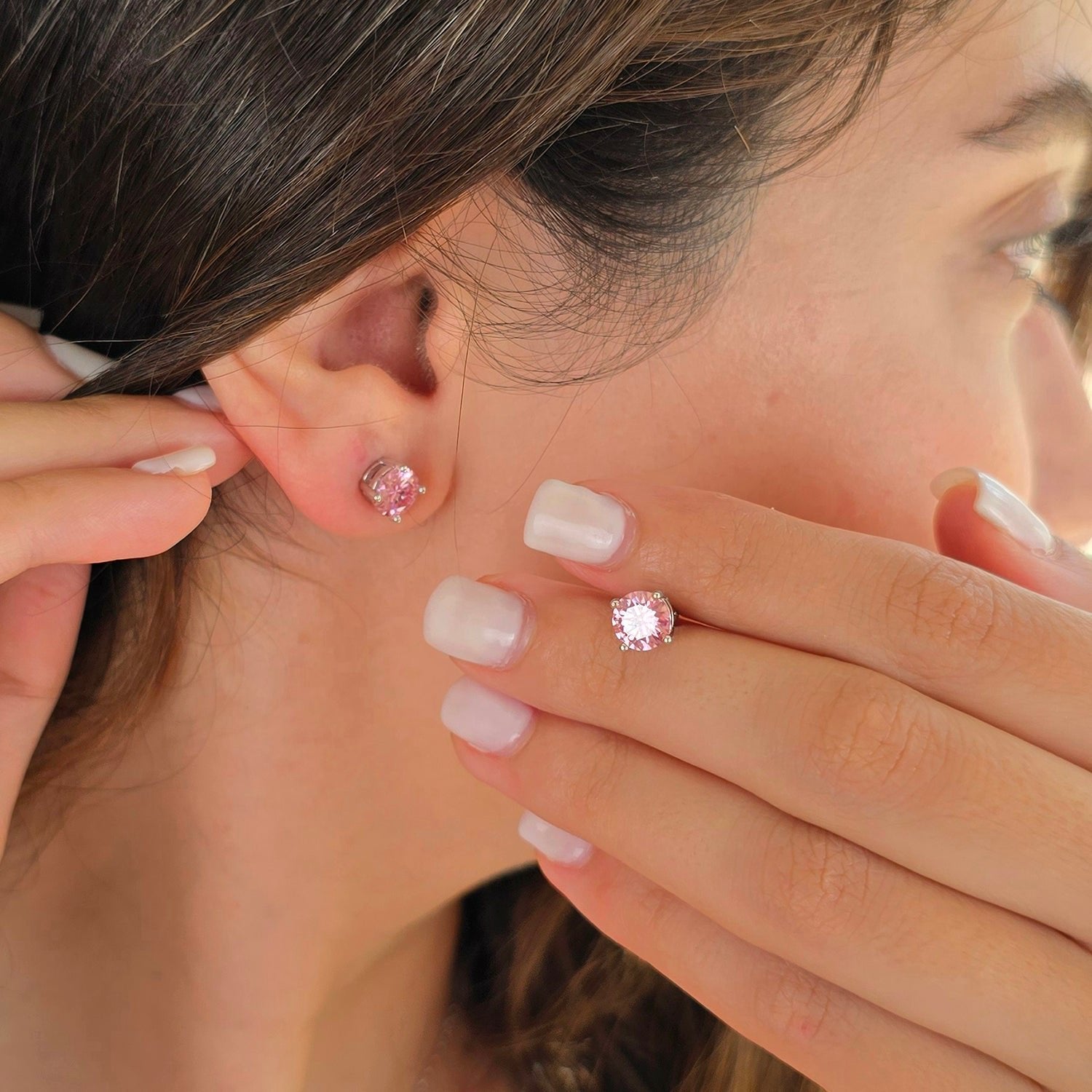 Pink Tourmaline Heart Sterling Silver Stud Gemstone Earrings