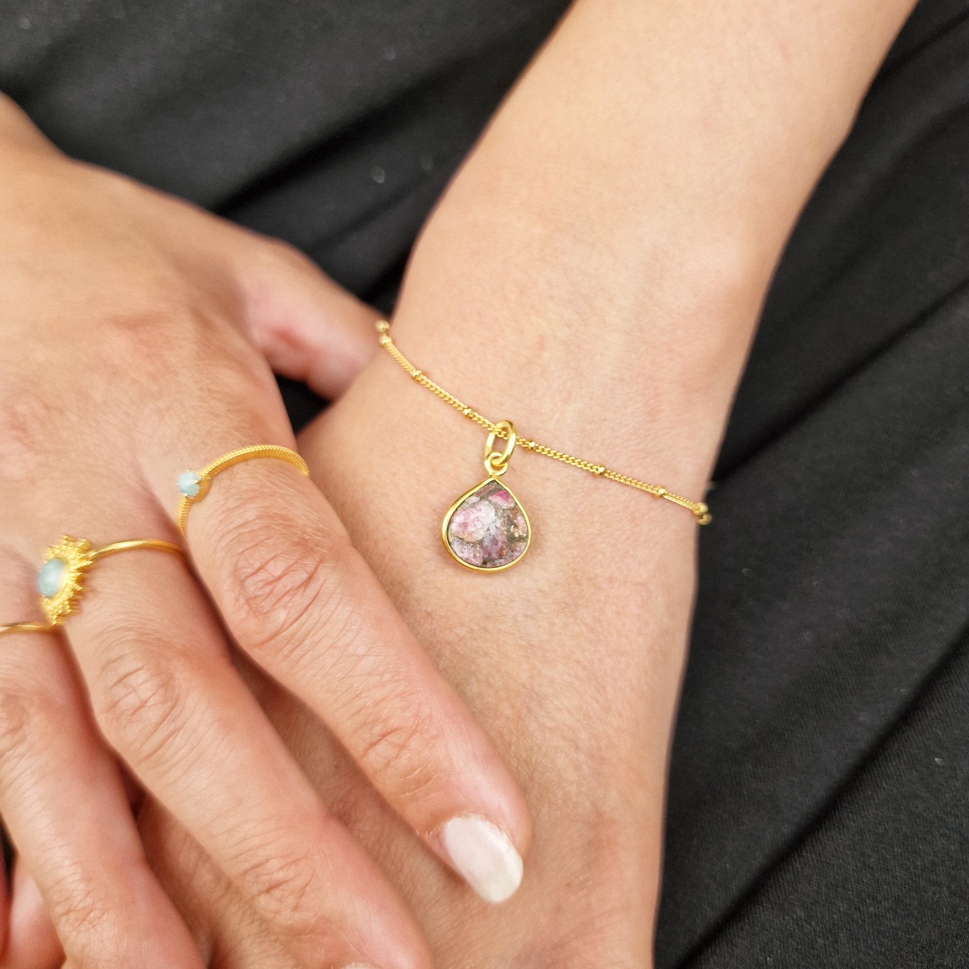 Pink Tourmaline October Birthstone Gold Plated Bracelet