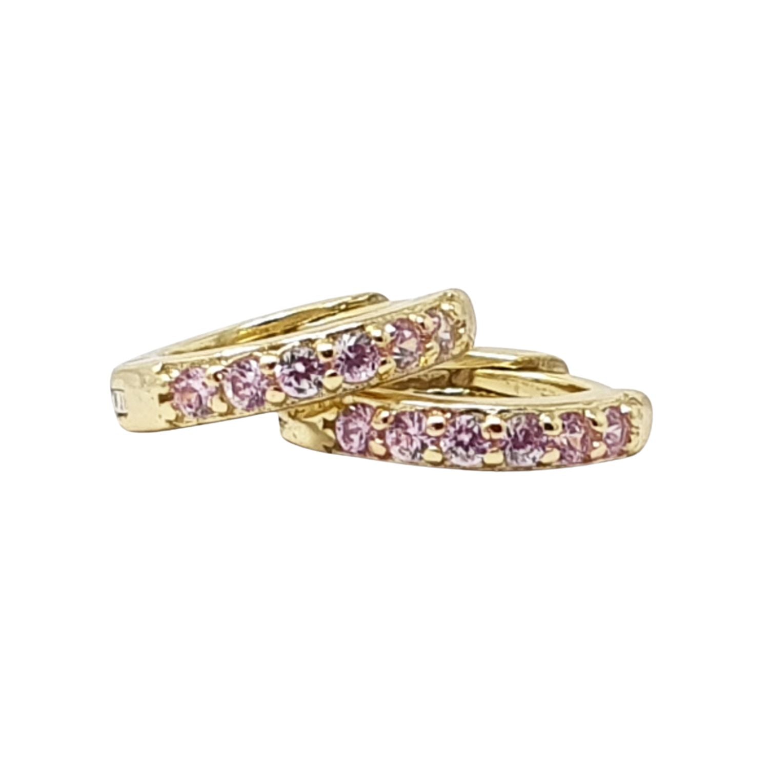 Pink Tourmaline October Birthstone Huggie Gold Plated Hoop Earrings