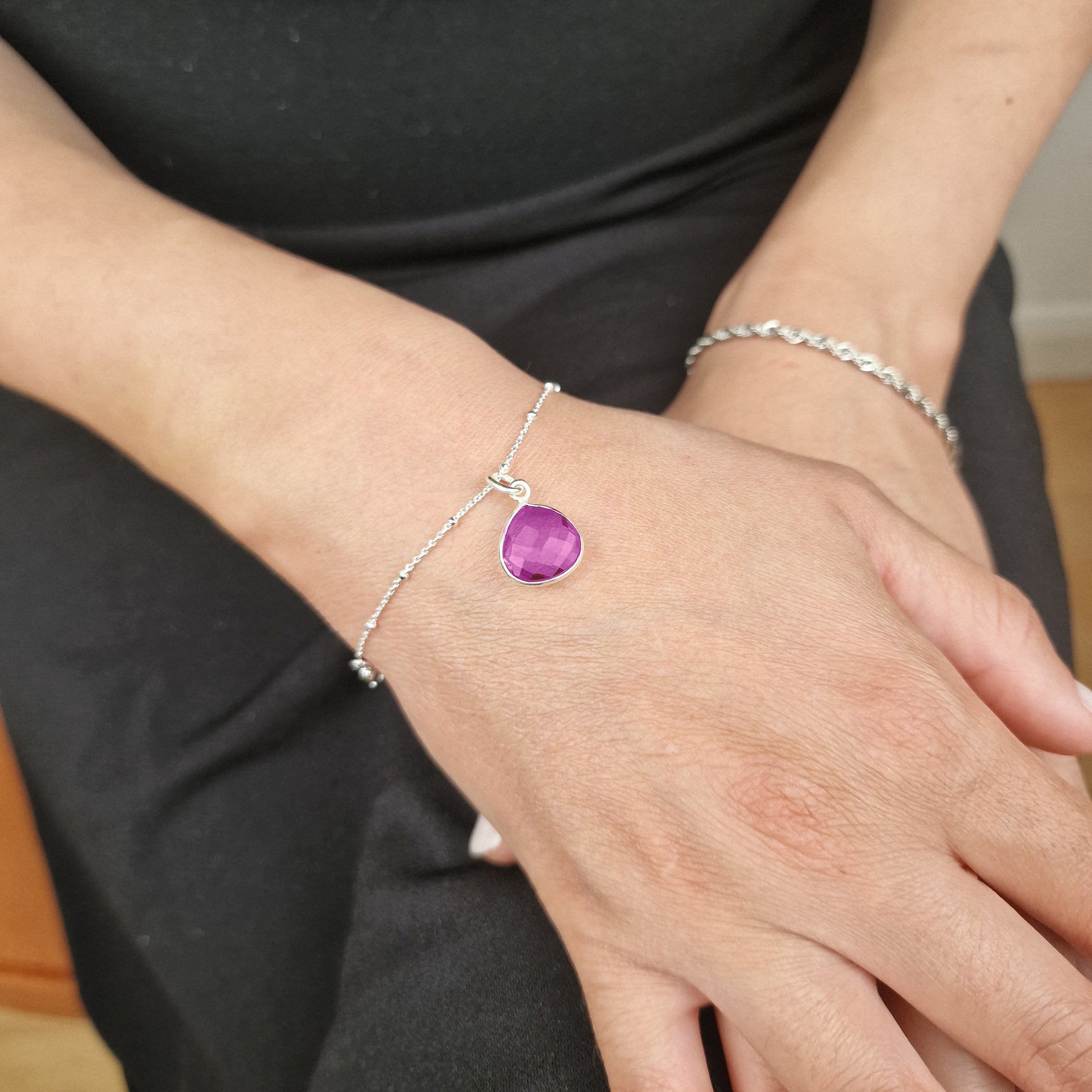 Pink Tourmaline October Birthstone Silver Fine Bracelet