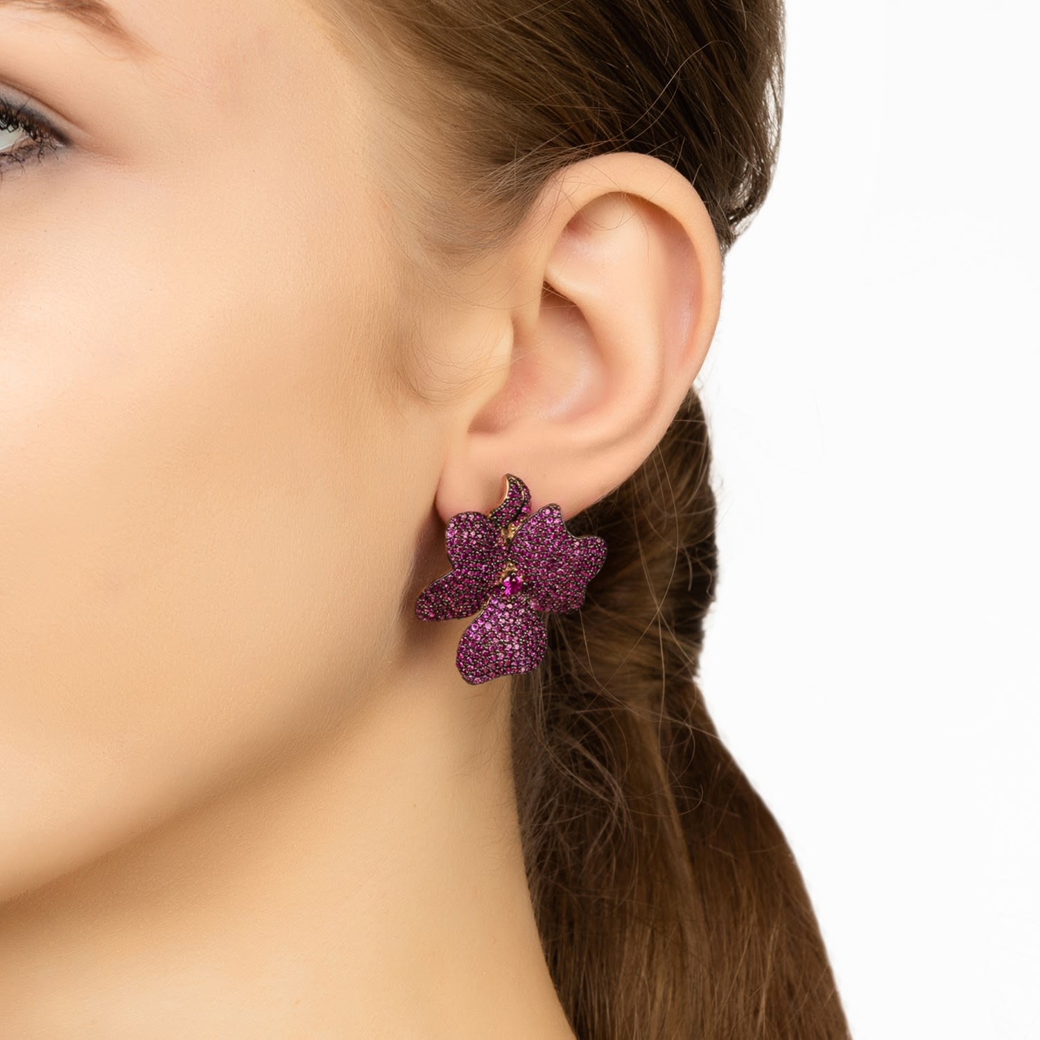Flower Large Stud Earrings Ruby Rose Gold