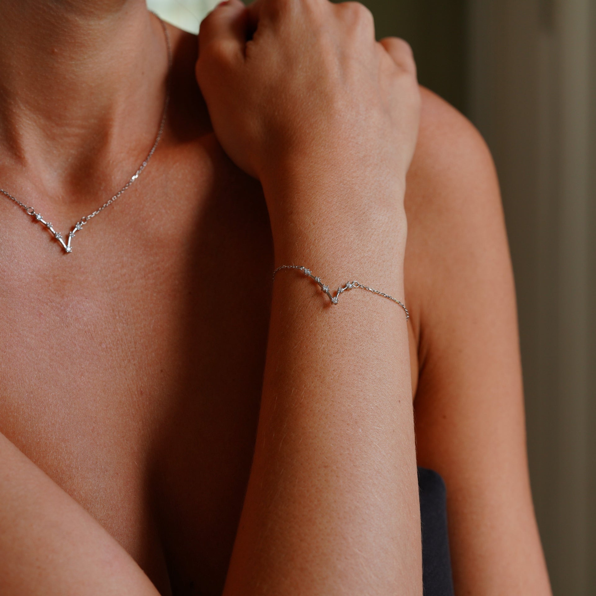 Pisces Zodiac Constellation Necklace In Silver