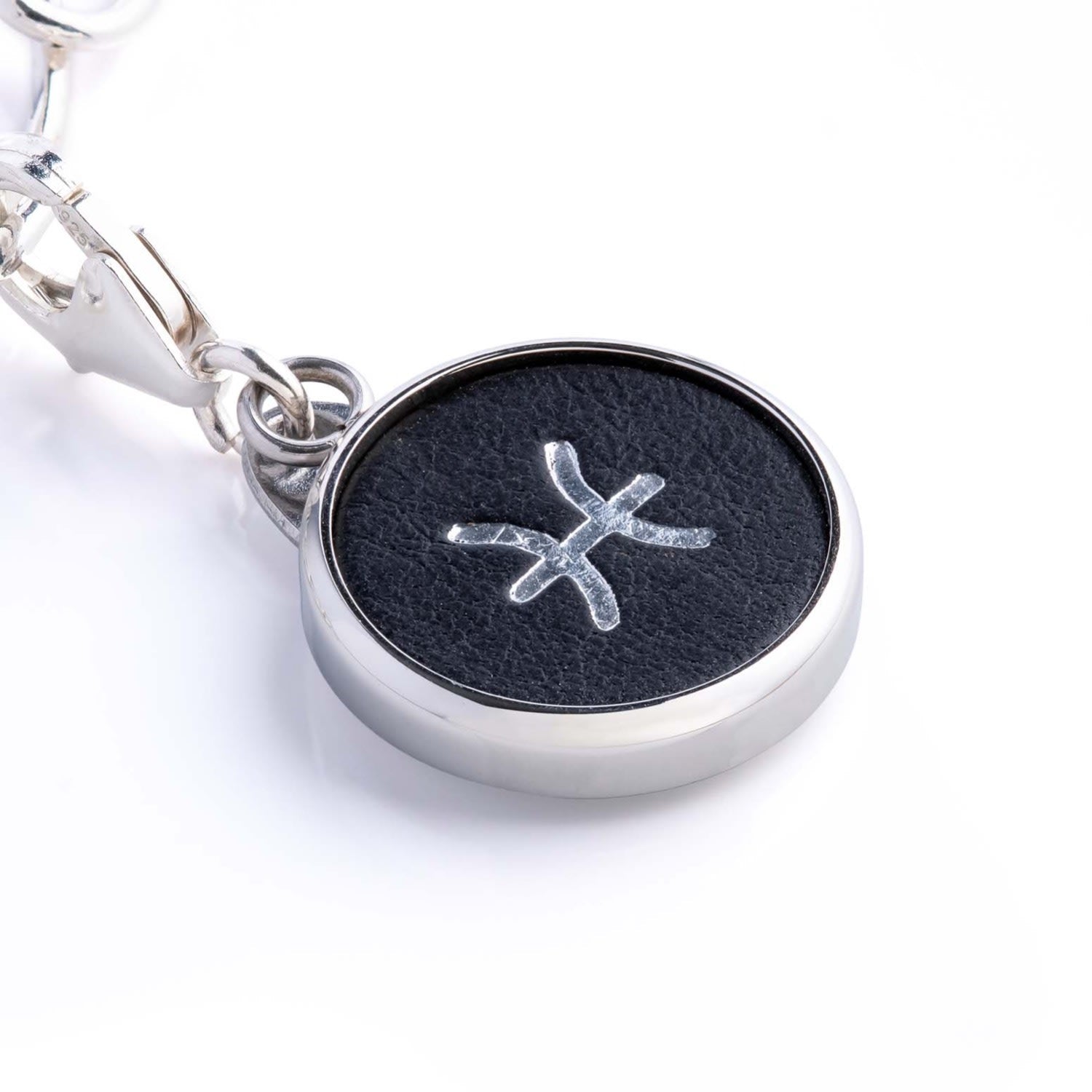 Pisces Zodiac Sterling Silver & Leather Curb Bracelet