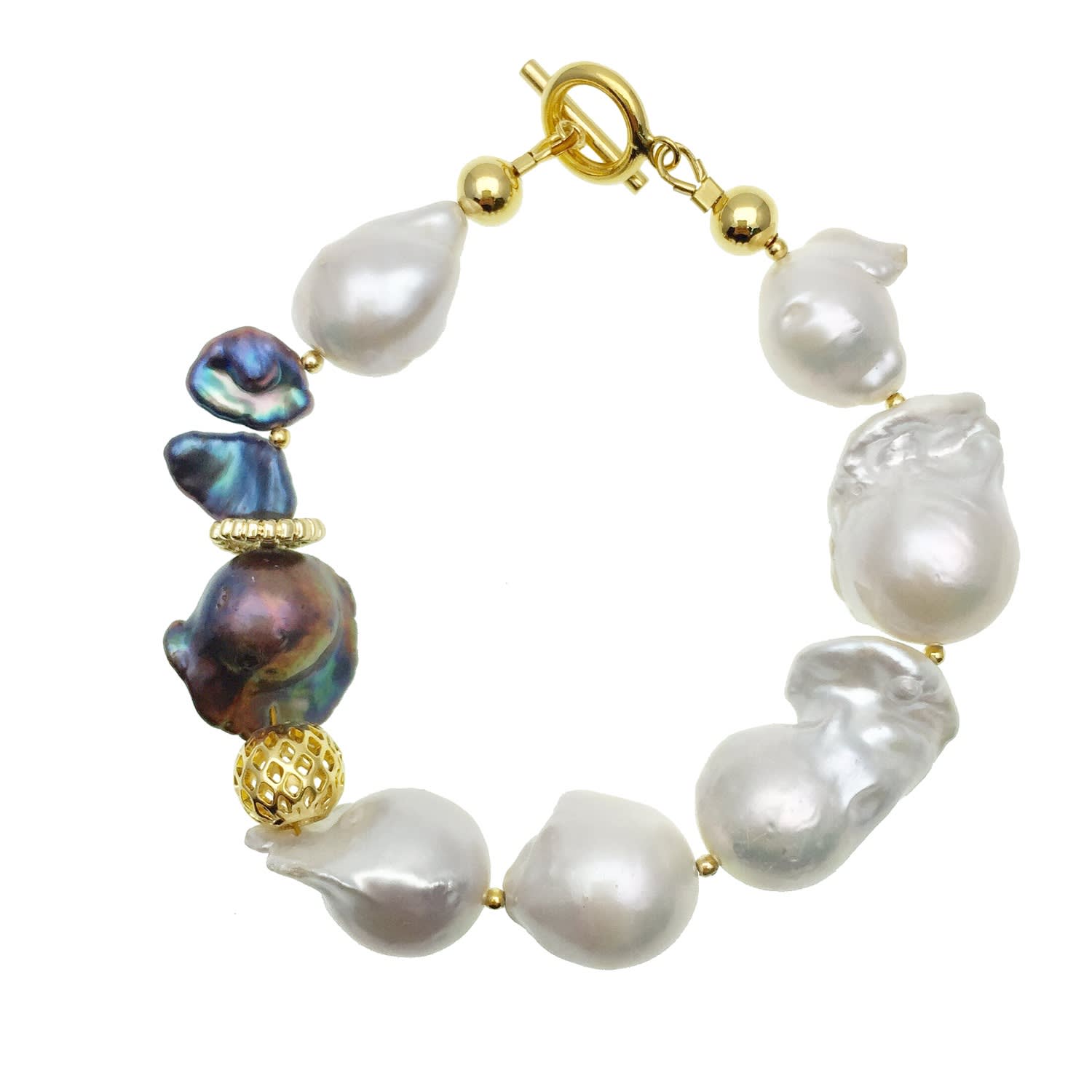White & Purple Baroque Freshwater Pearls Bracelet