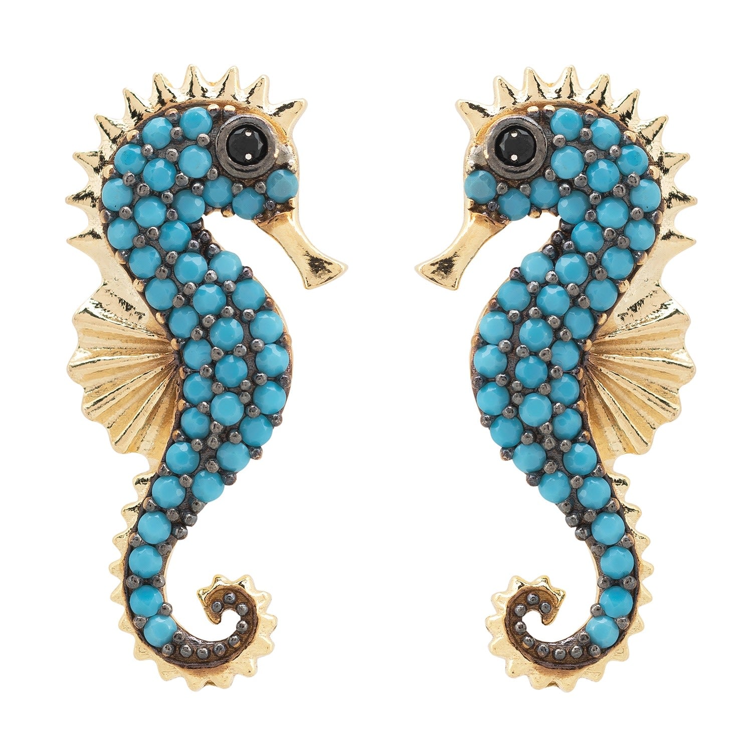 Seahorse Turquoise Earrings Gold
