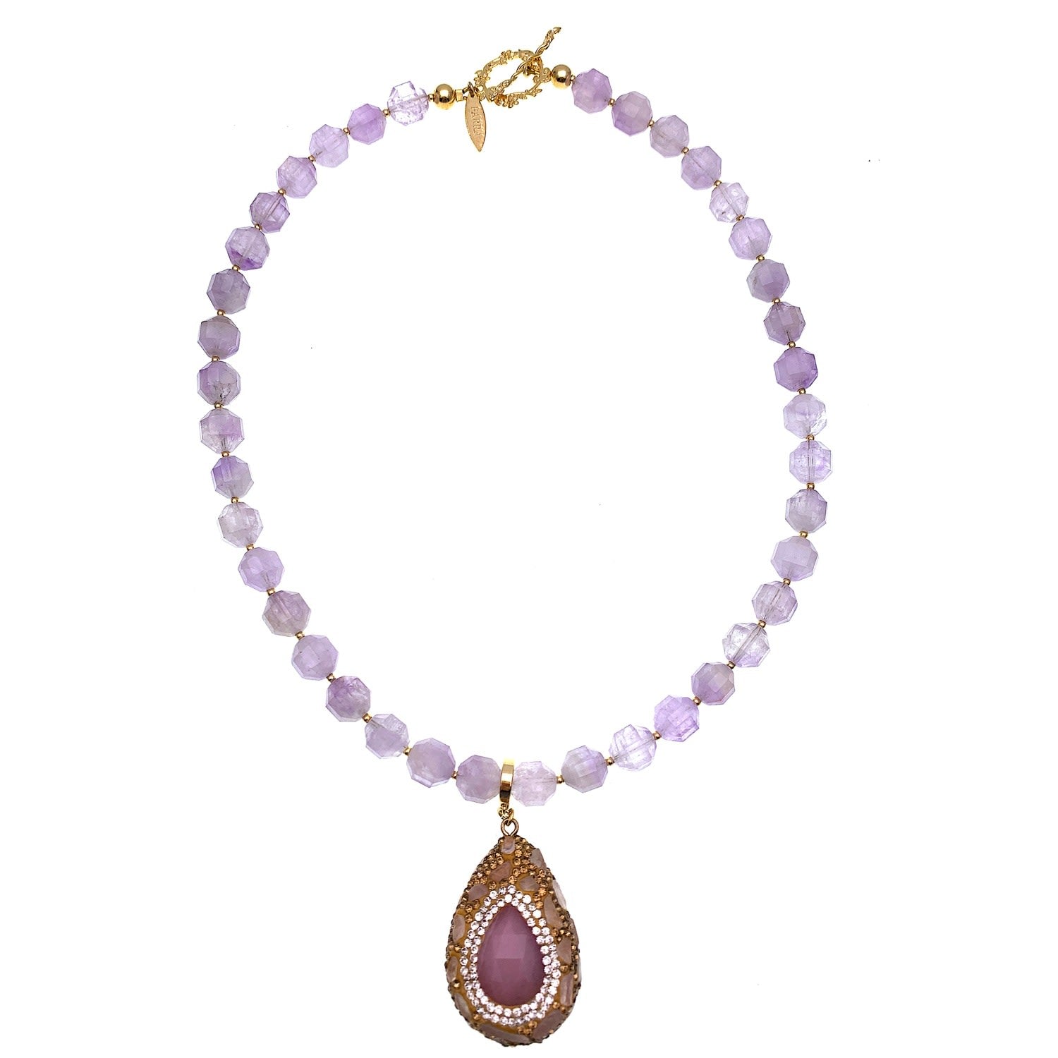 Amethyst Stones With Removable Rhinestone Charm Short Necklace