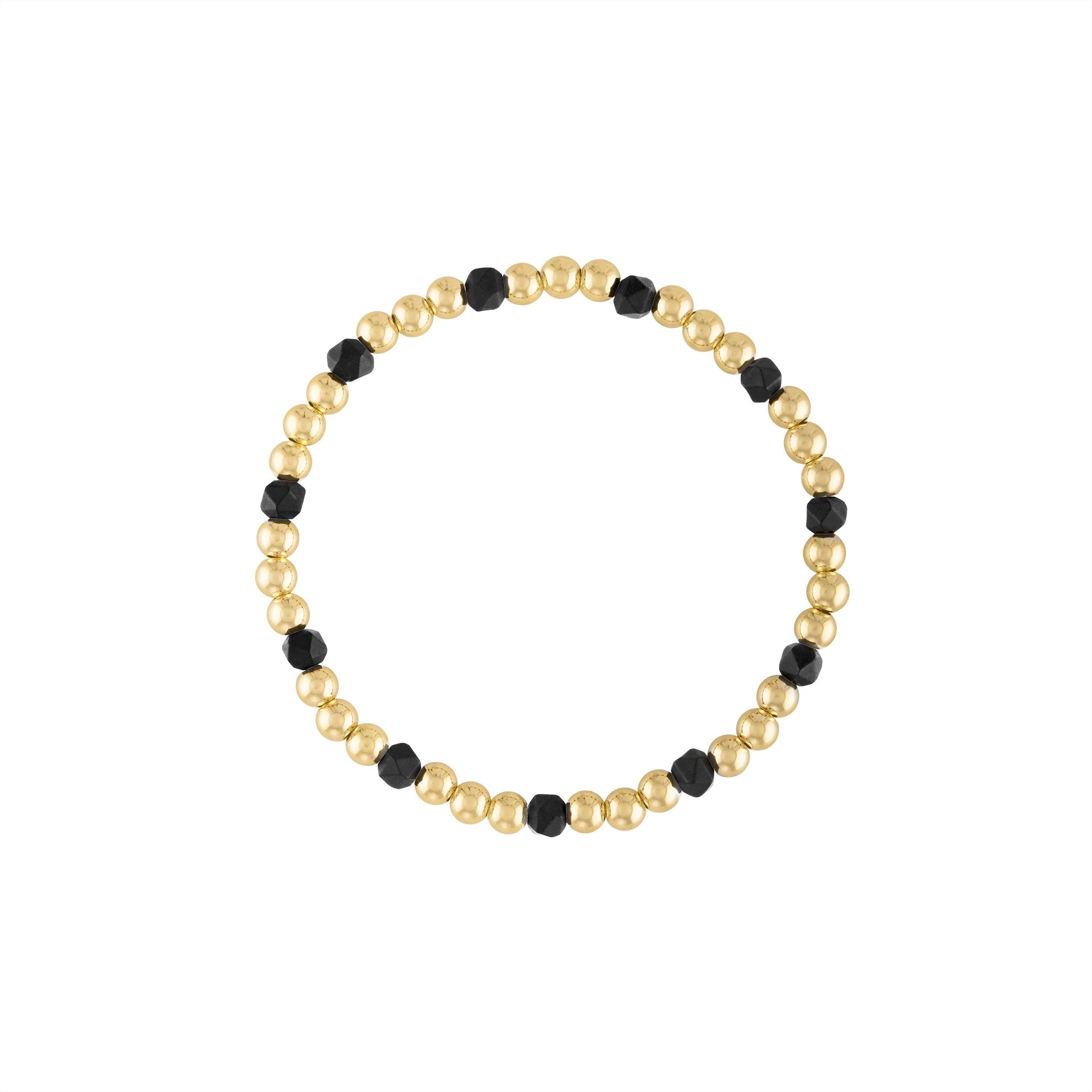 Black Matte Onyx Gemstone Gold Bubble Bead Bracelet