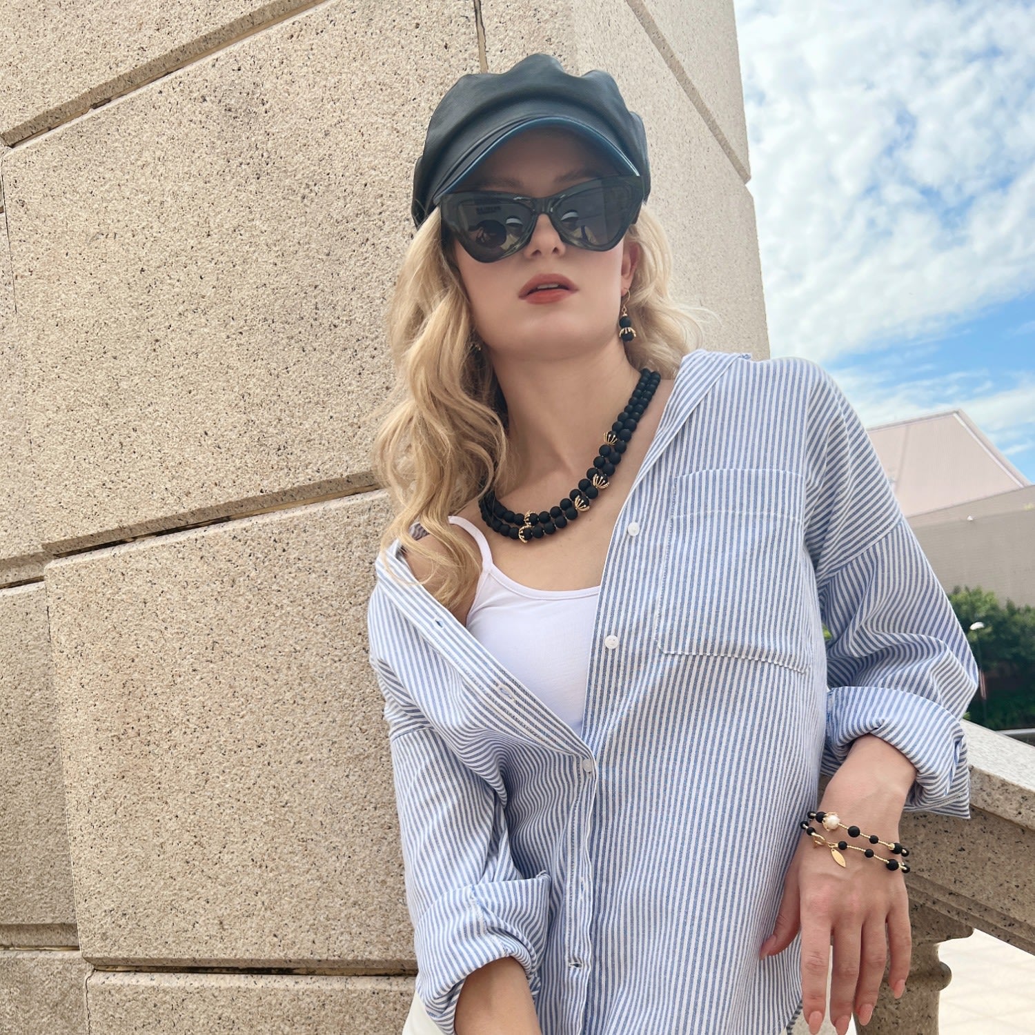 Matte Black Agate Double Layers Necklace