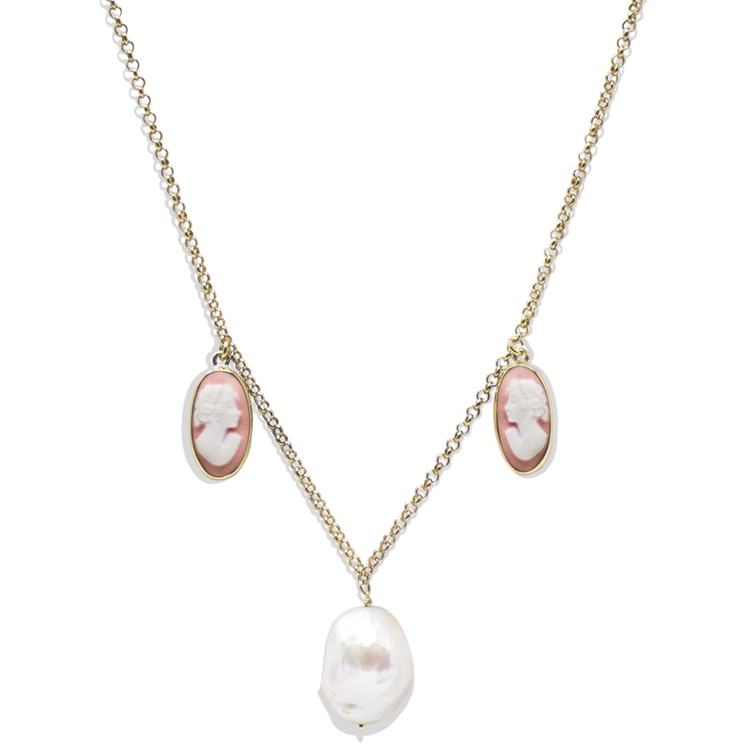 Medea Gold-Plated Pink Cameo And Pearl Necklace