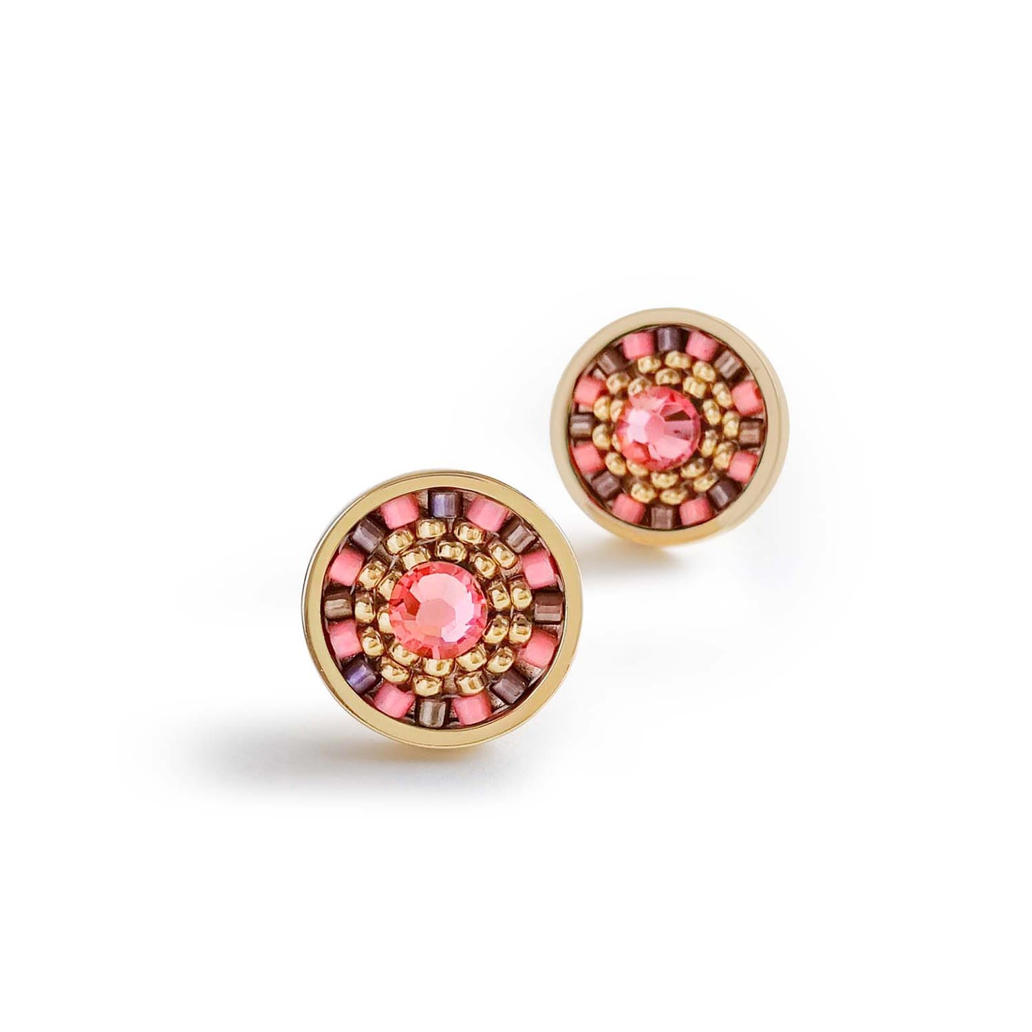 Striped Medallion Stud Earrings - Tea Party