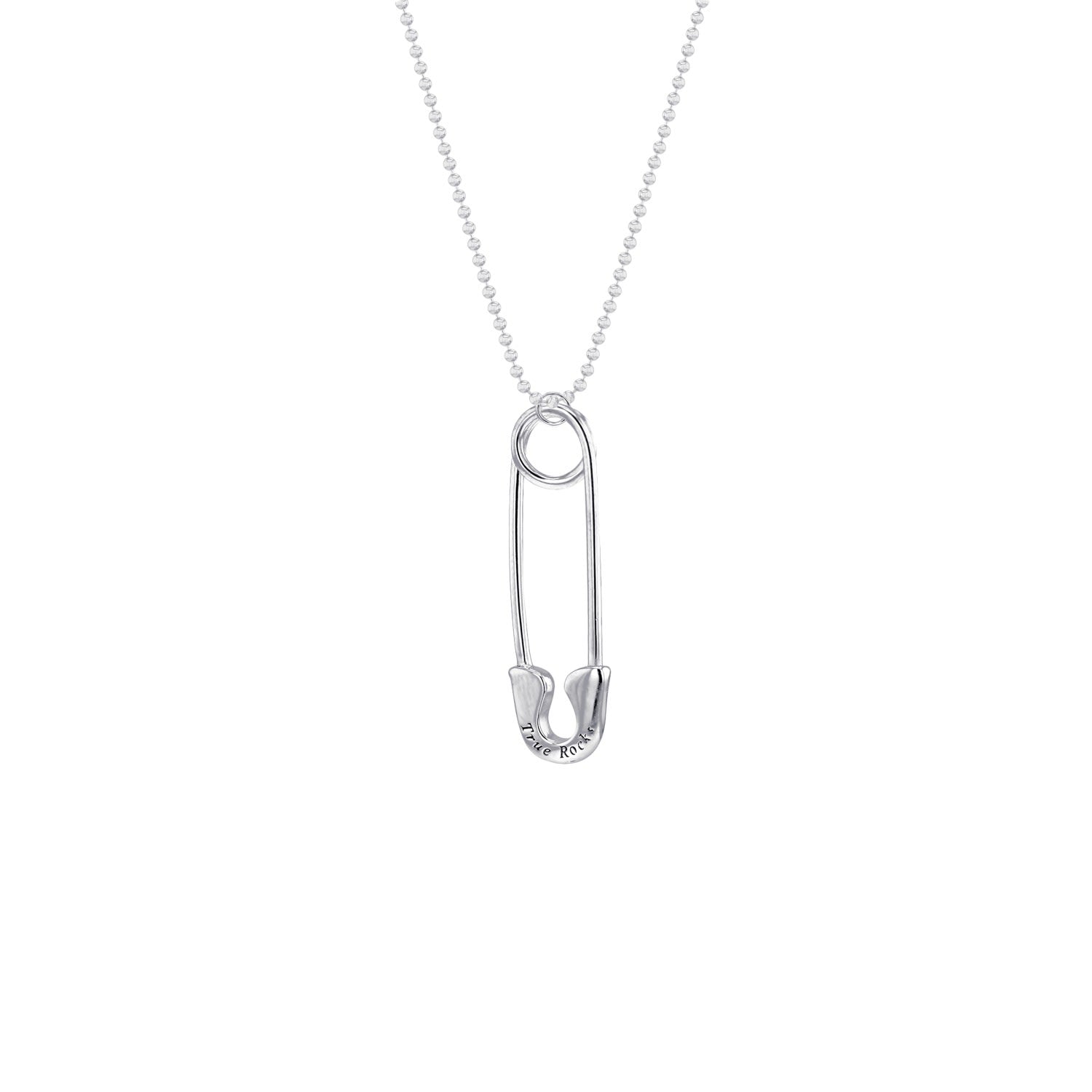 Large Safety Pin Necklace In Sterling Silver & Rhodium Plated
