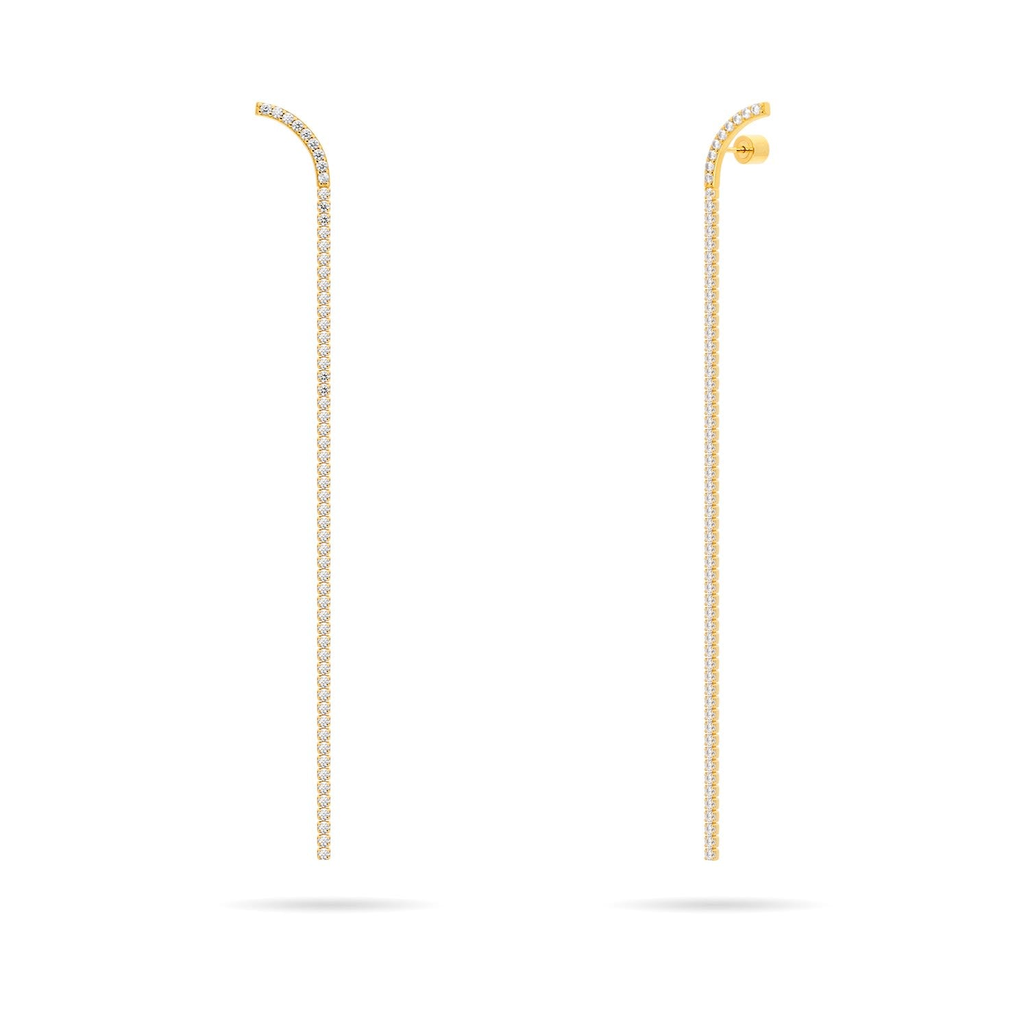 Long Tennis Chain Dangle Earrings - Gold