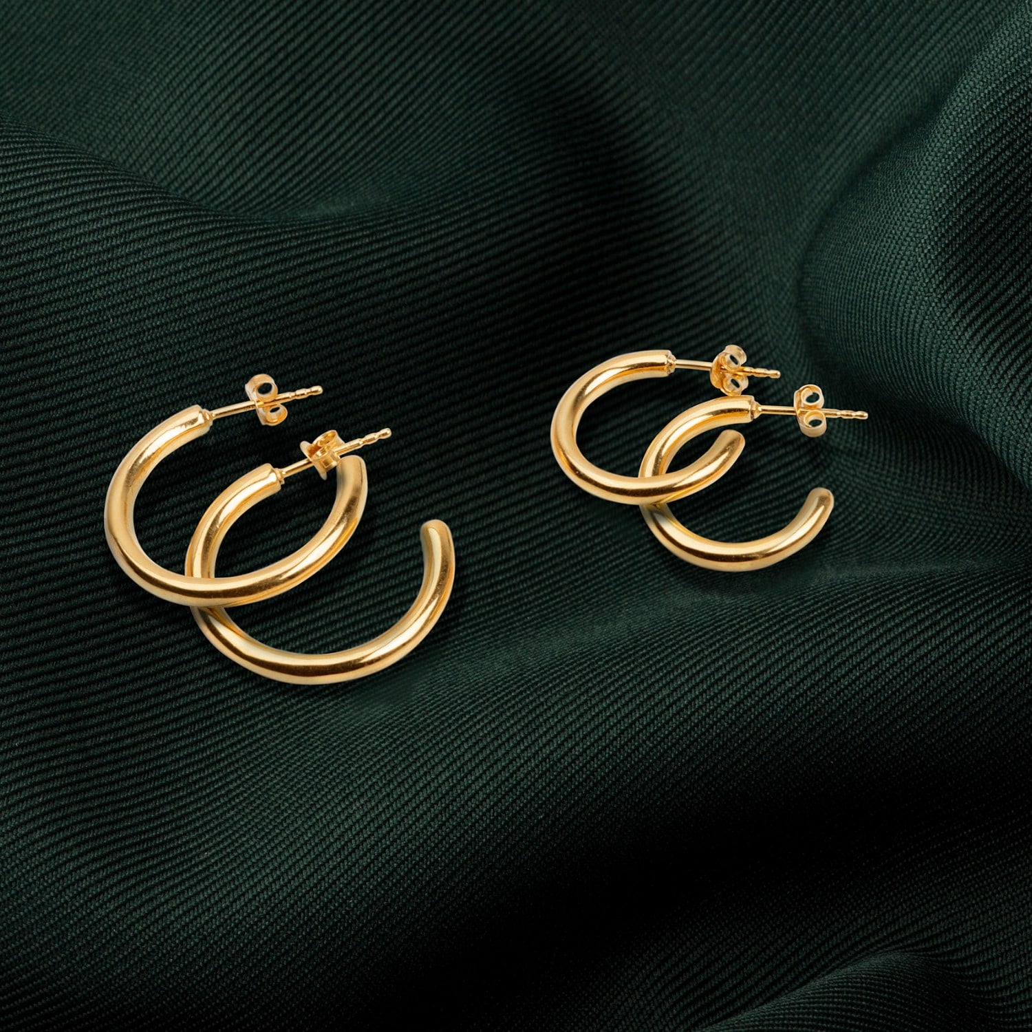 Plain Open Hoops Stud Earrings In Gold Vermeil