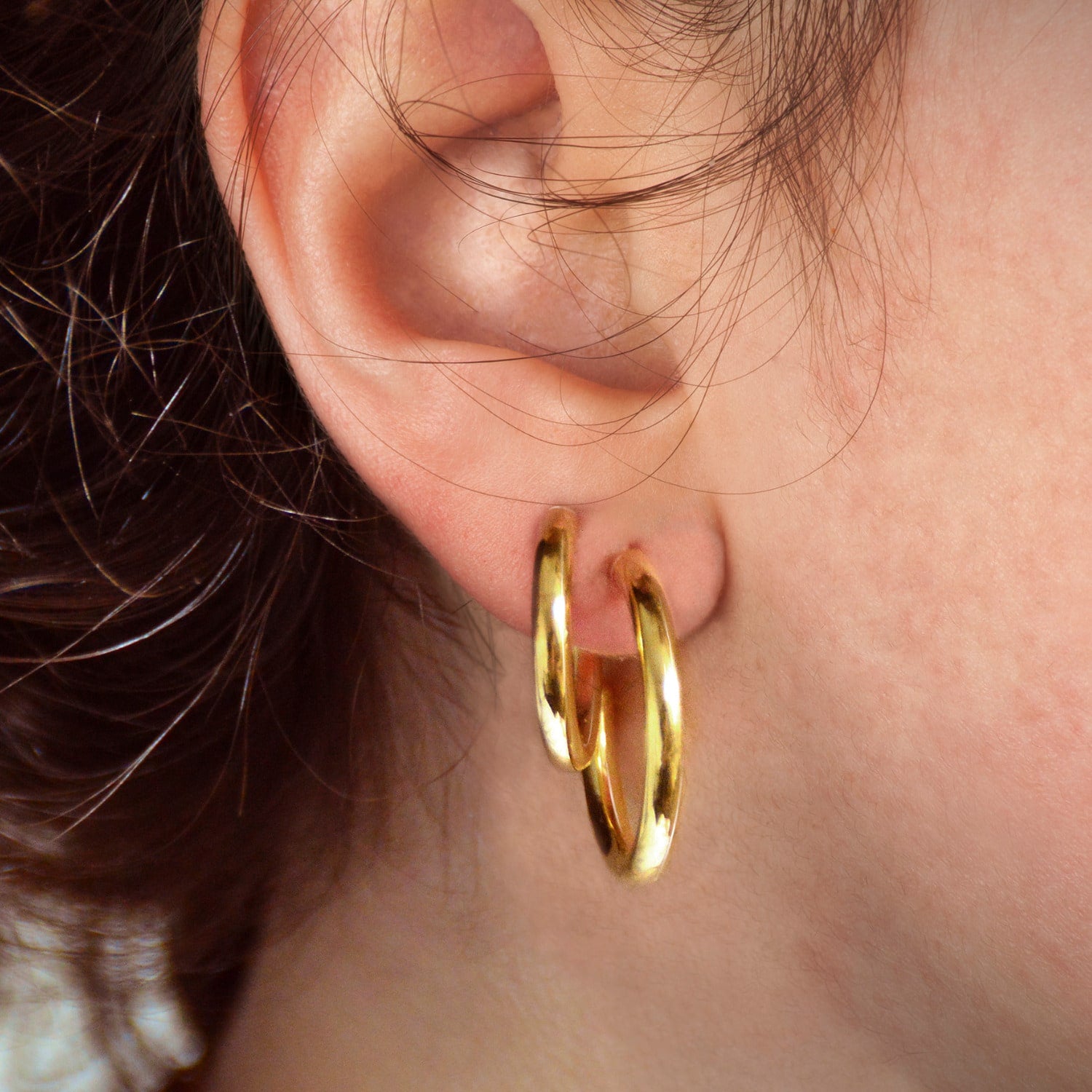 Plain Open Hoop Studs Earrings In Gold Vermeil