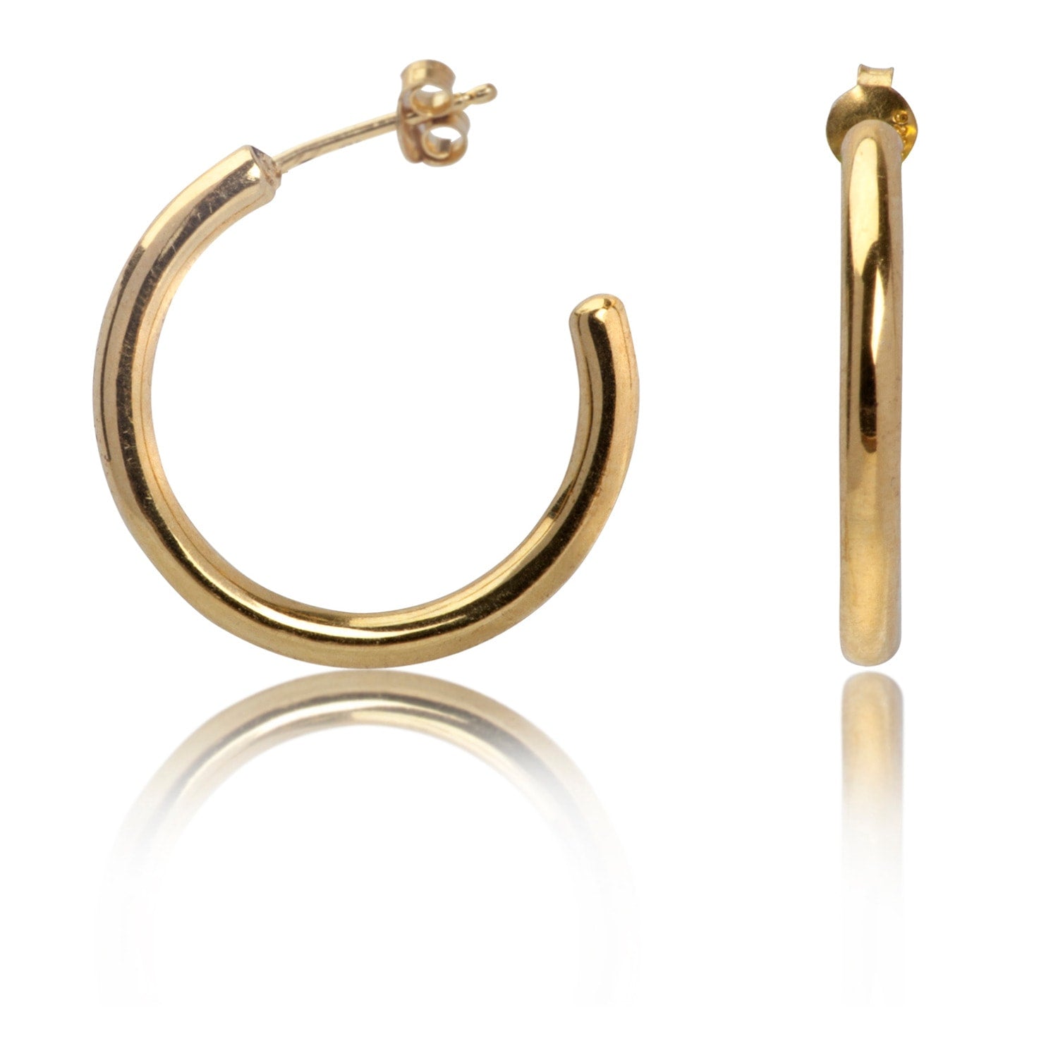 Plain Open Hoop Studs Earrings In Gold Vermeil