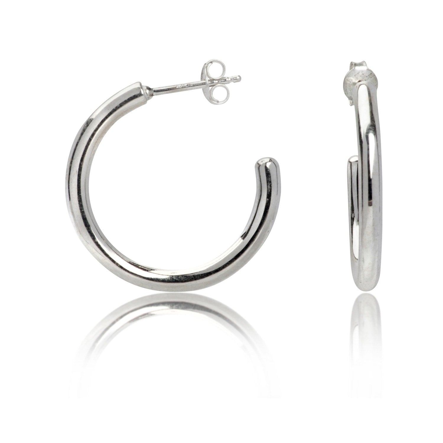 Plain Open Hoops Stud Earrings In Sterling Silver
