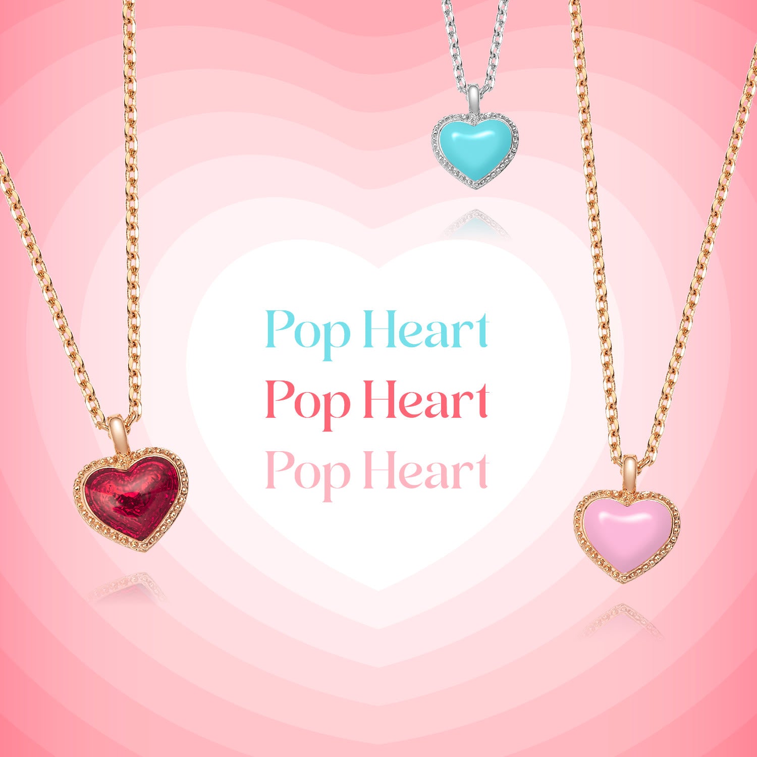 Platinum & Light Blue Enamel Heart Necklace, Series Pop Heart