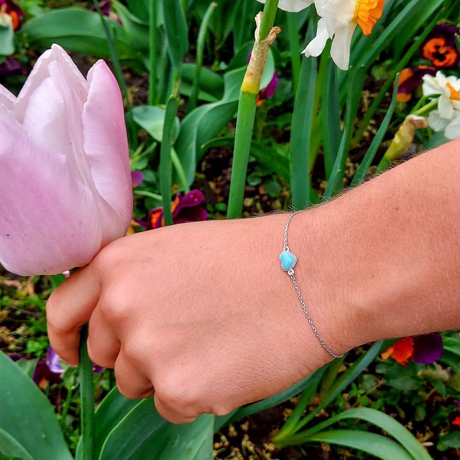 Platinum & Blue Enamel Heart Bracelet, Series Pop Heart