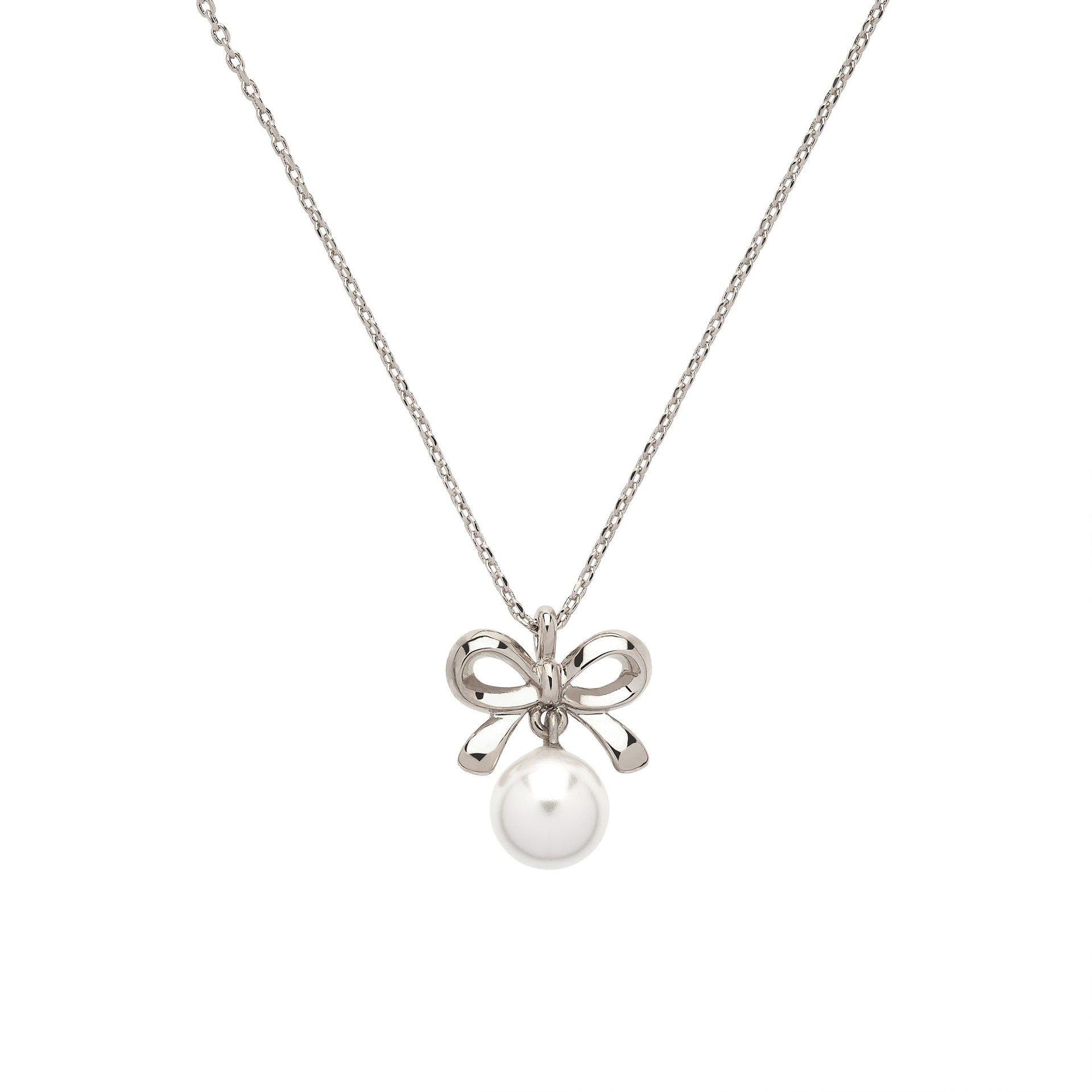 Platinum Bow & Pearl Pendant