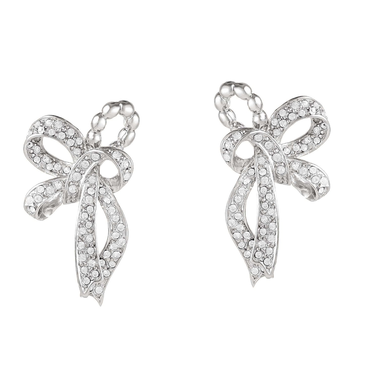 Platinum & Crystal Bow Earrings, Series Cinta