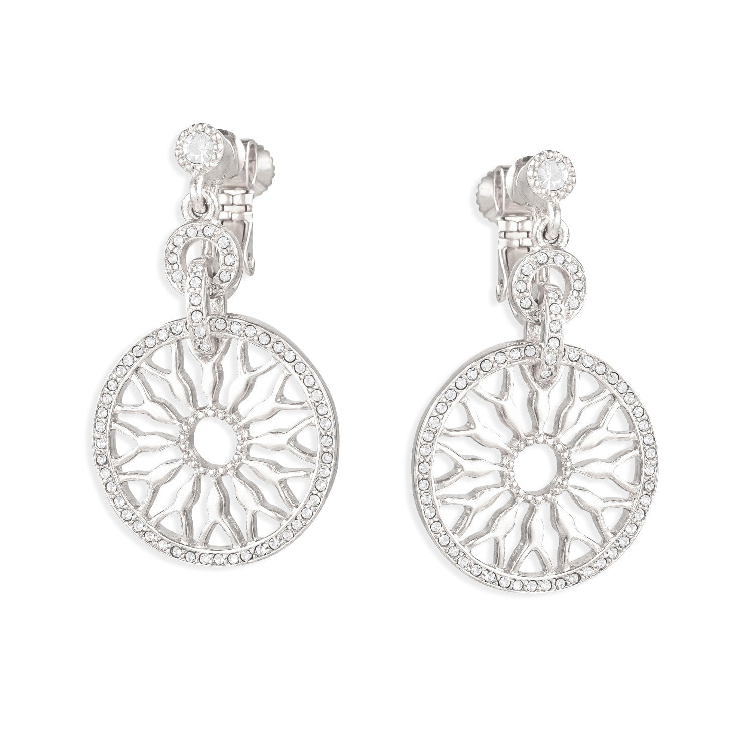Platinum & Crystal Clip On Drop Earrings, Series Lumière