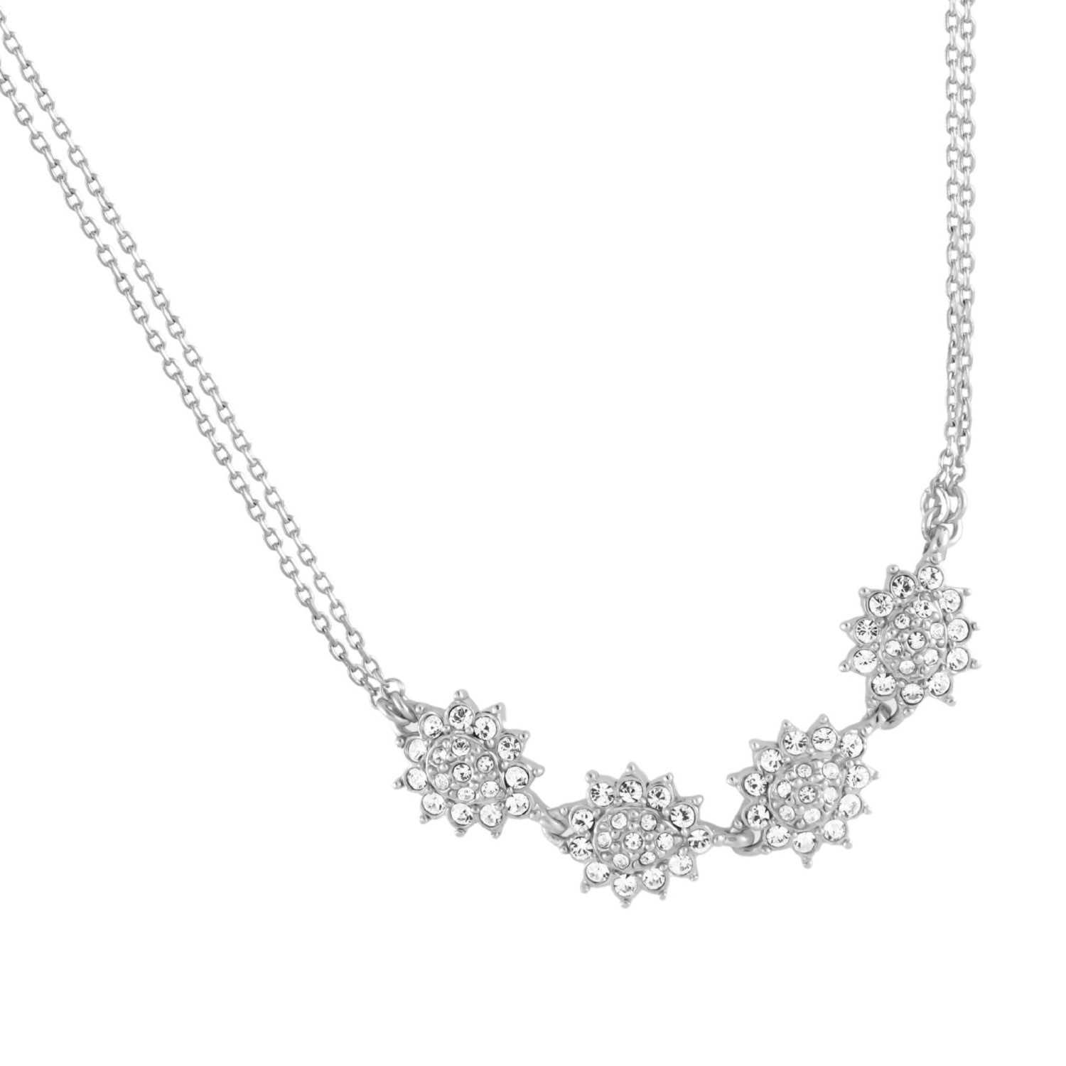 Platinum & Crystal Flower Statement Necklace, Series Gleam