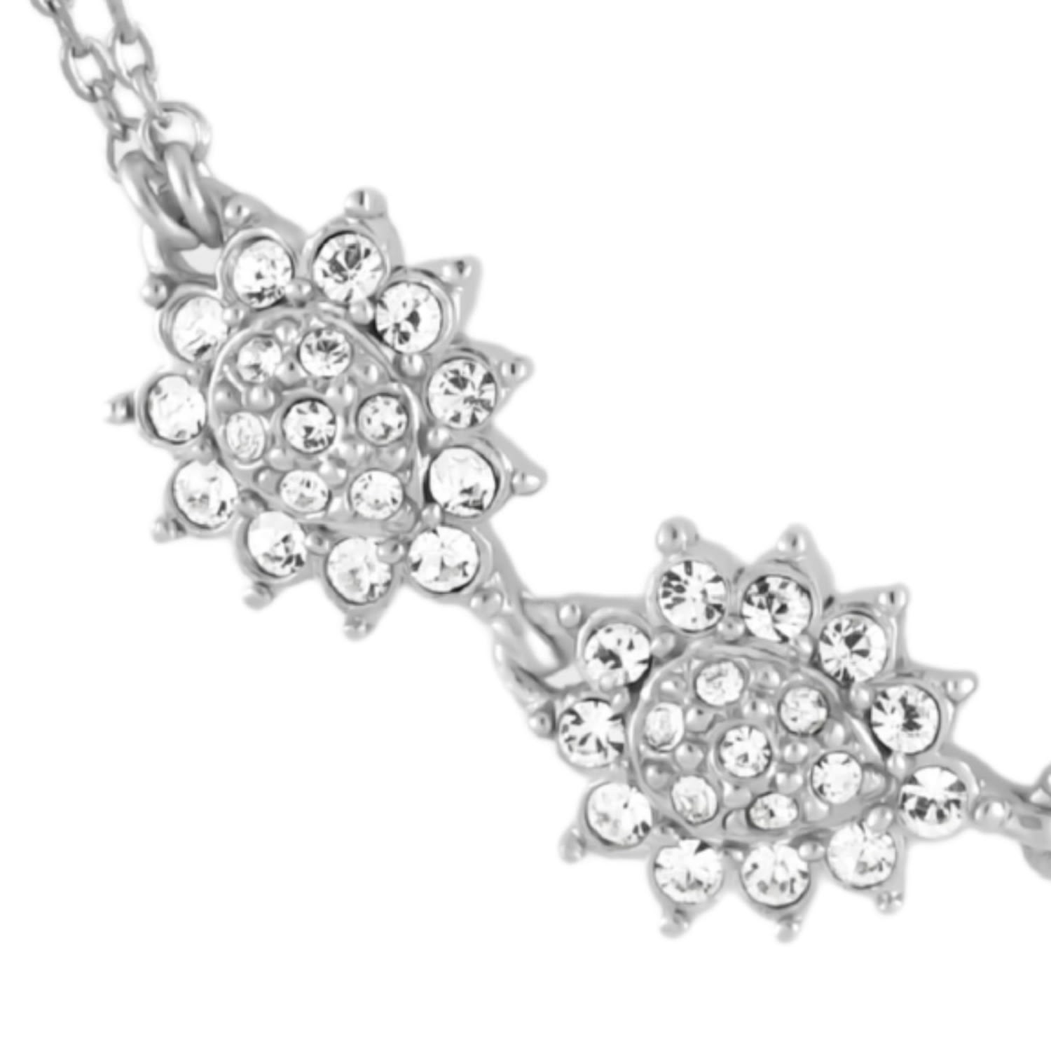 Platinum & Crystal Flower Statement Necklace, Series Gleam