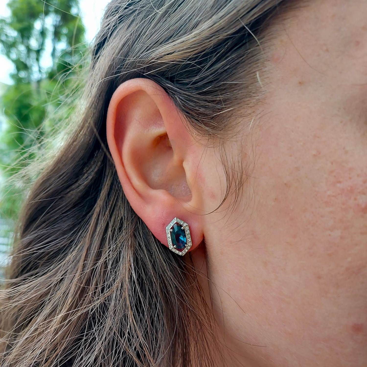 Platinum & Dark Blue Crystal Clip On Earrings, Series Jelly Beans