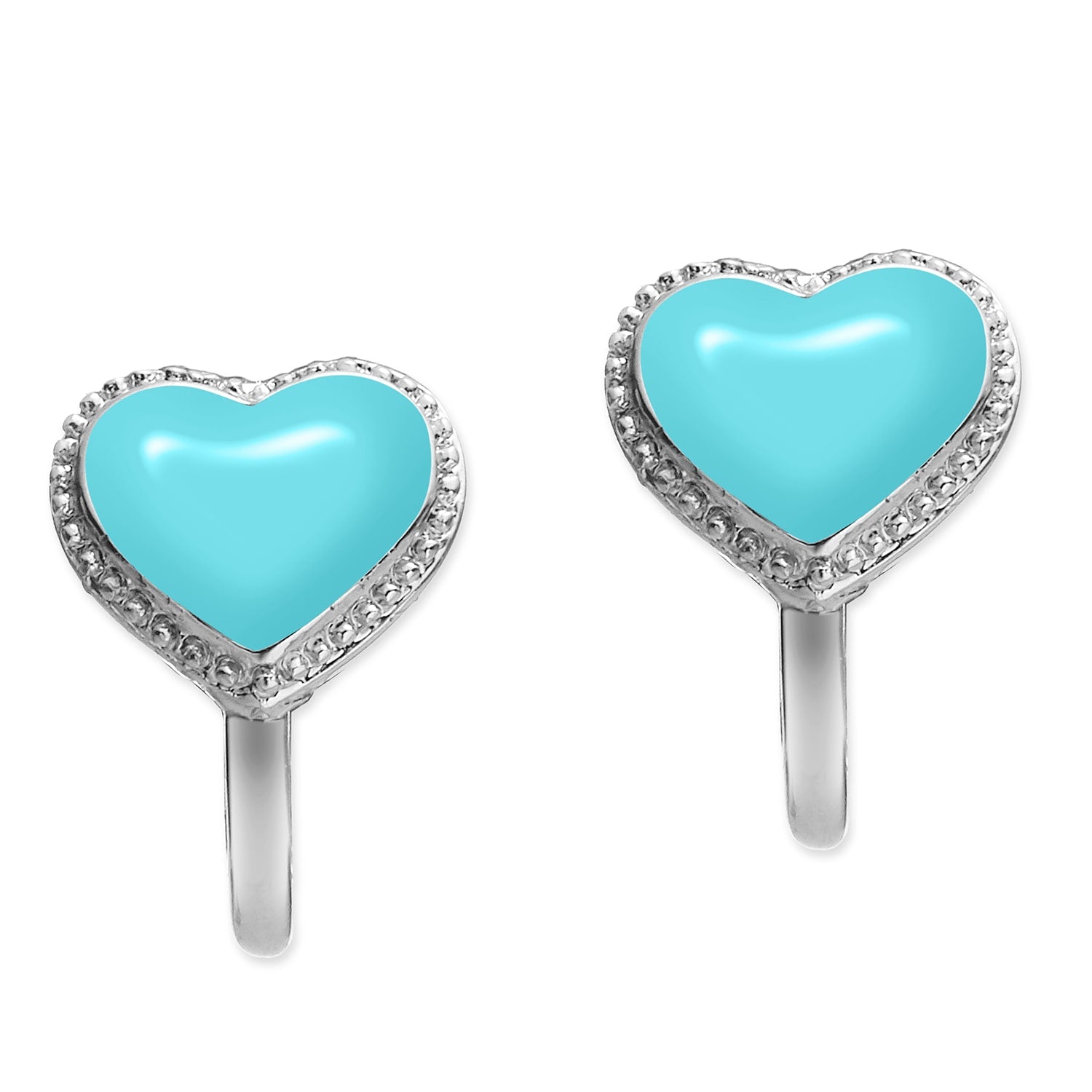 Platinum & Light Blue Enamel Heart Clip On Earrings, Series Pop Heart