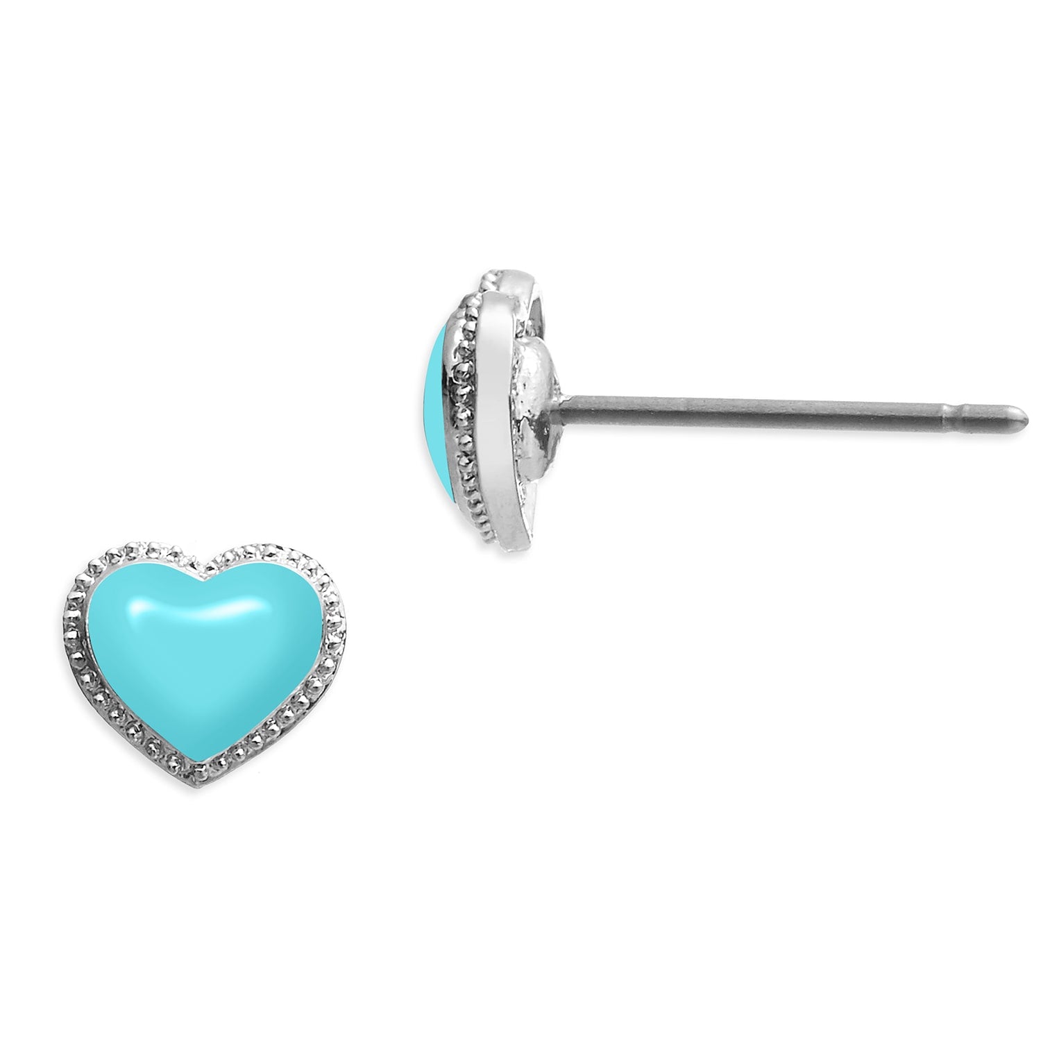 Platinum & Light Blue Enamel Heart Earrings, Series Pop Heart