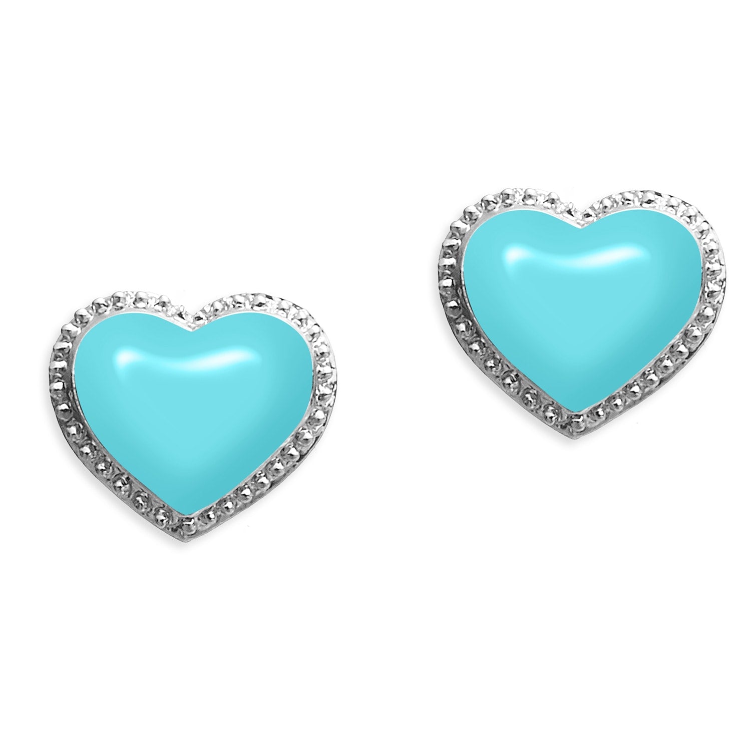 Platinum & Light Blue Enamel Heart Earrings, Series Pop Heart