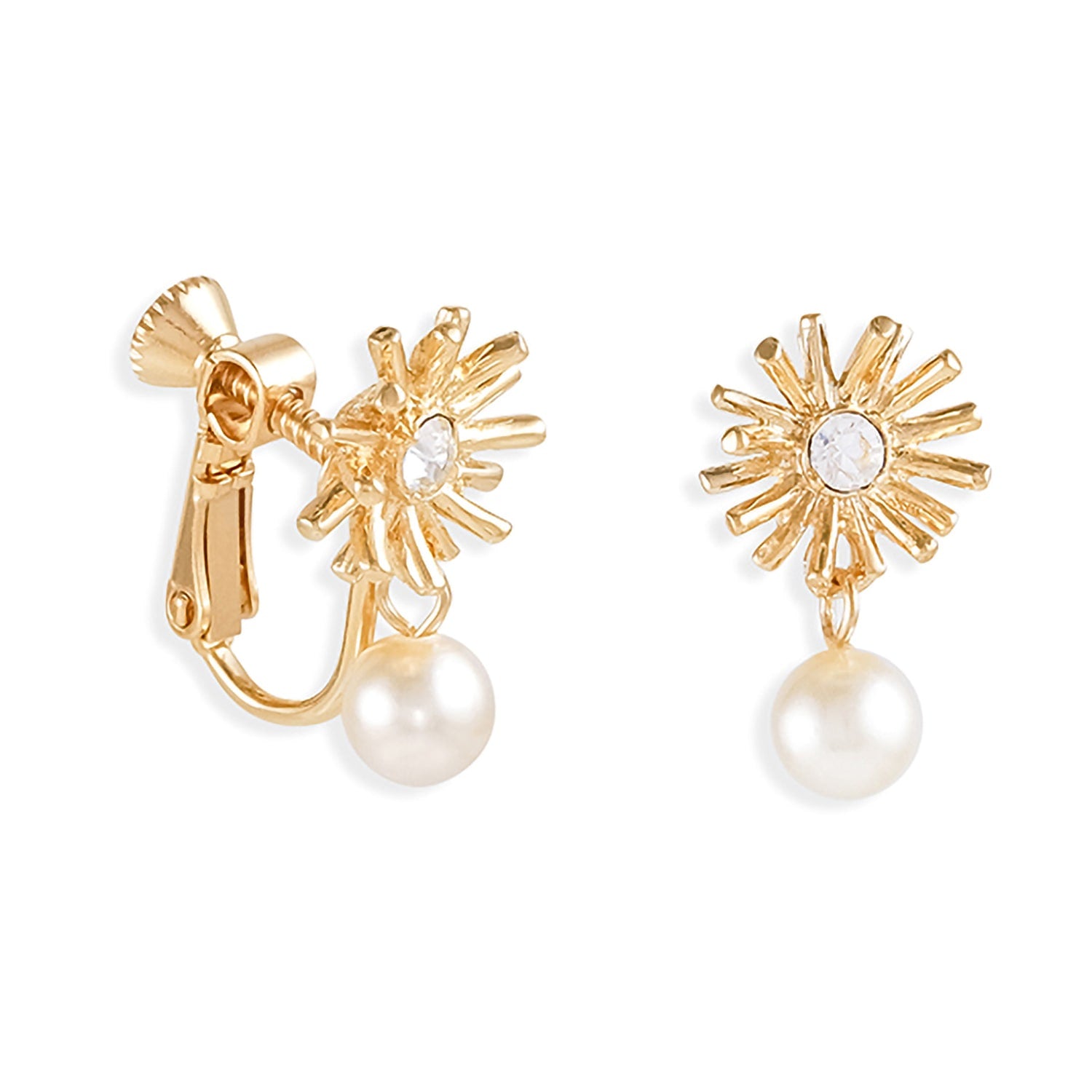 Platinum & Pearl Drop Clip On Earrings, Series Bouquet