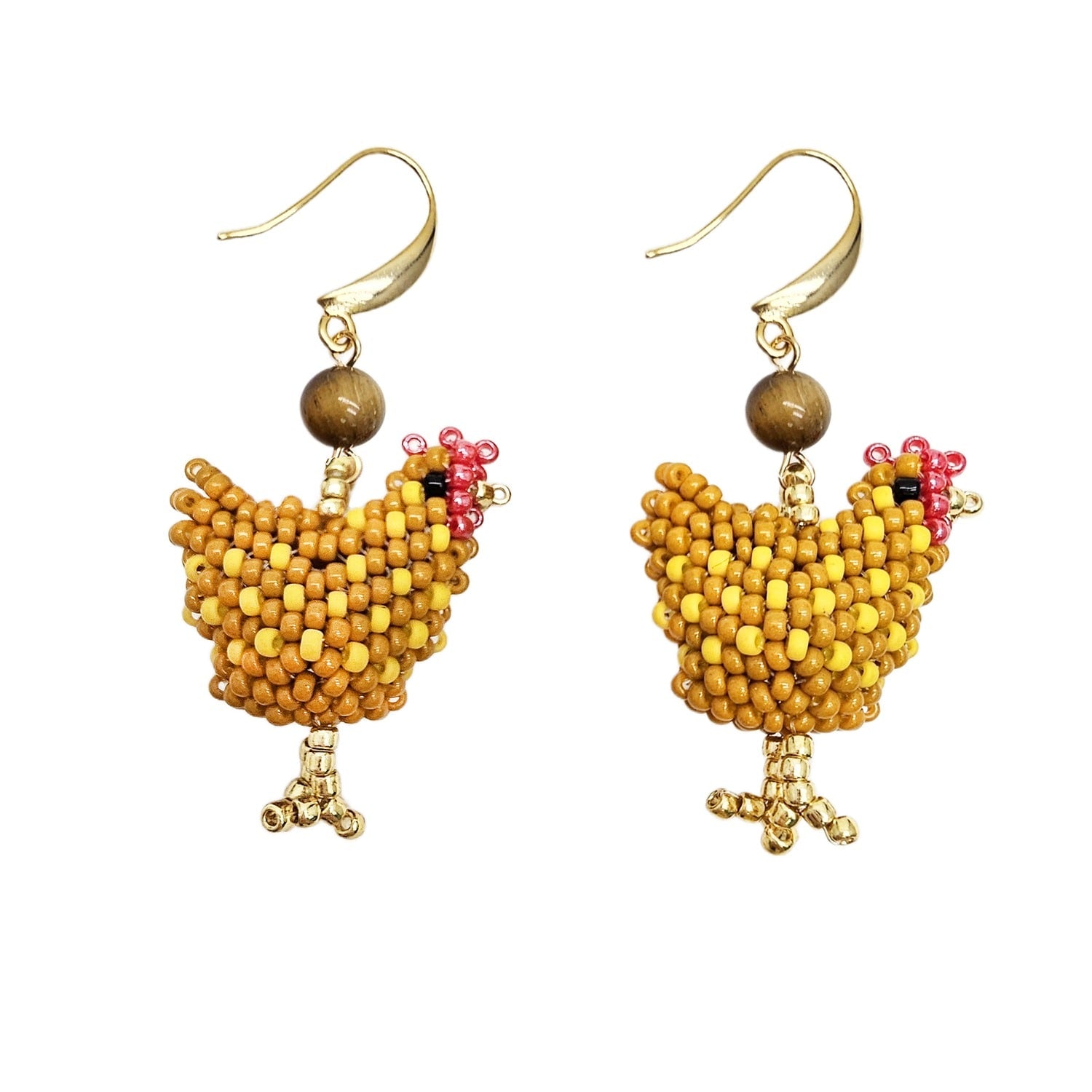 Playful Beaded Chicken Dangle Earrings